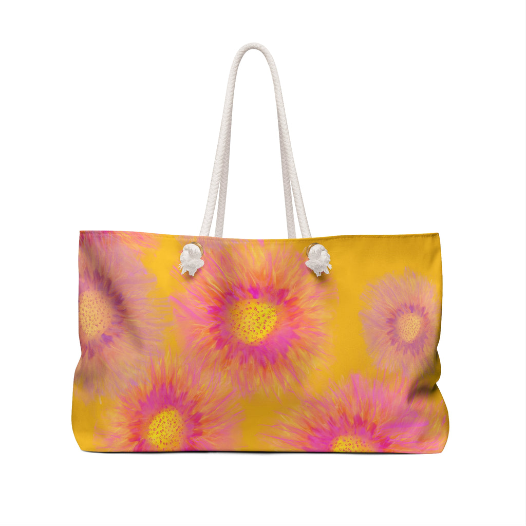 Sunburst Floral Weekender Bag — Pink & Yellow Boho Tote for Travel