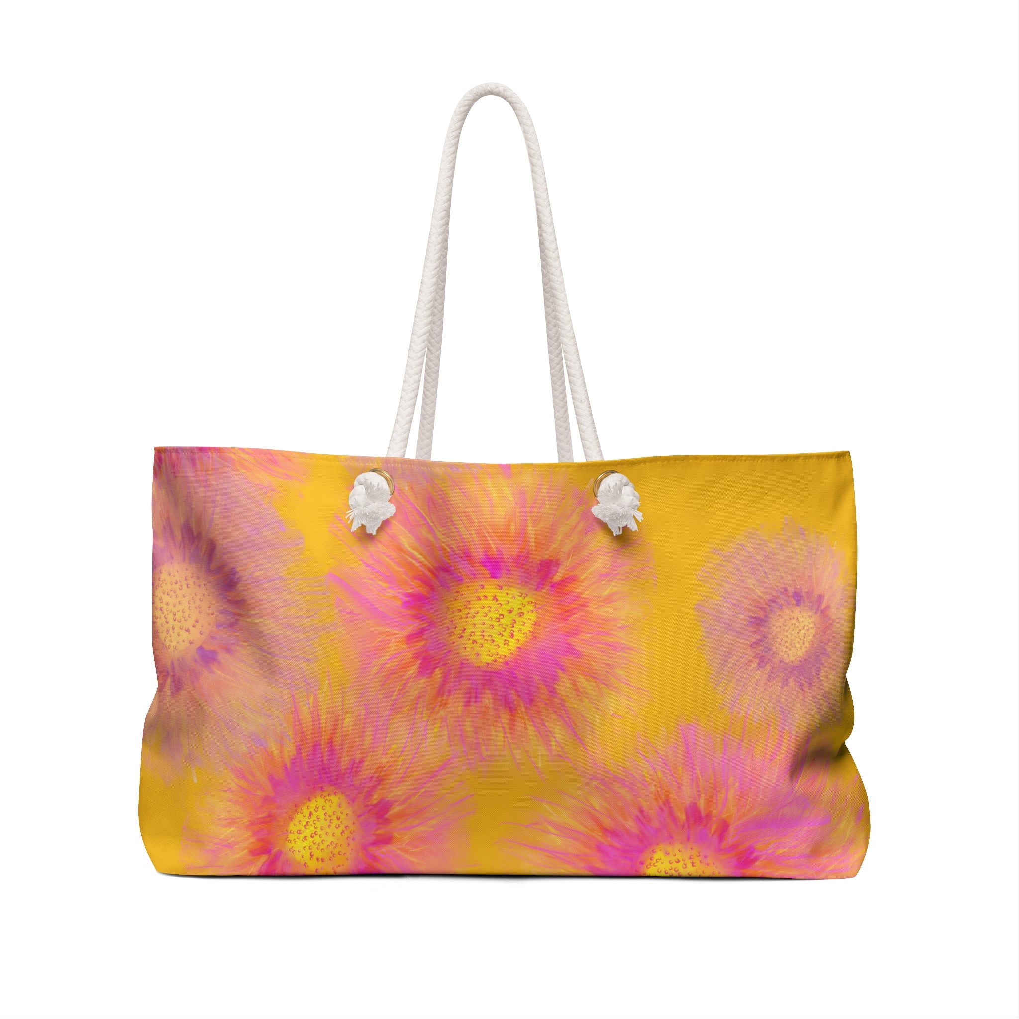 Sunburst Floral Weekender Bag — Pink & Yellow Boho Tote for Travel