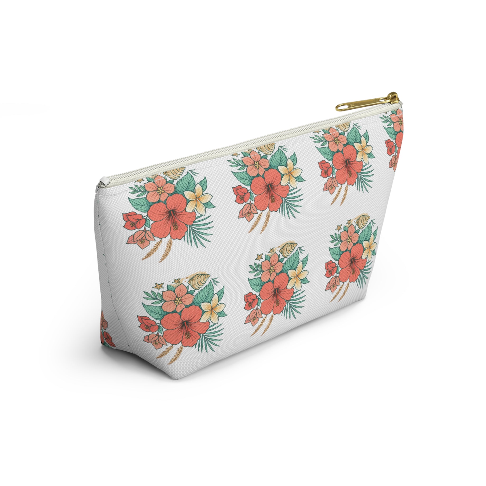 Tropical Floral Accessory Pouch — Hibiscus Cosmetic Bag with T-Bottom