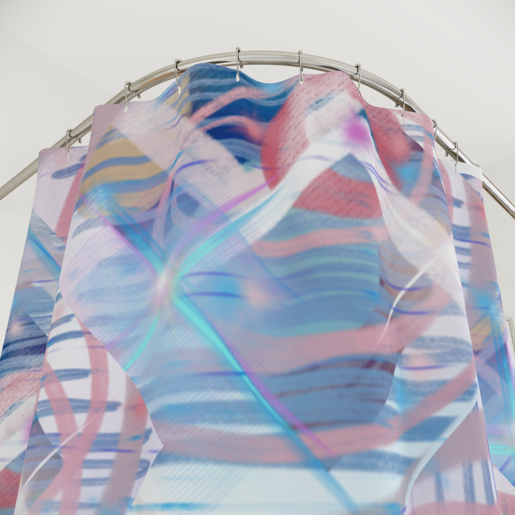 Abstract Pastel Waves Shower Curtain — Iridescent Geometric Bathroom Decor