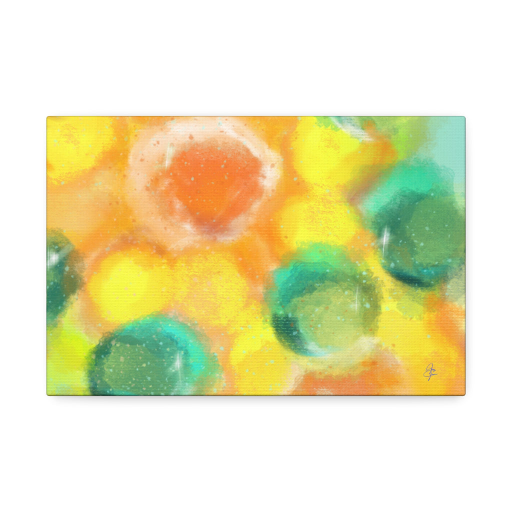 Abstract Sunshine Circles Canvas Art – Vibrant Yellow & Teal Stretched Wall Decor
