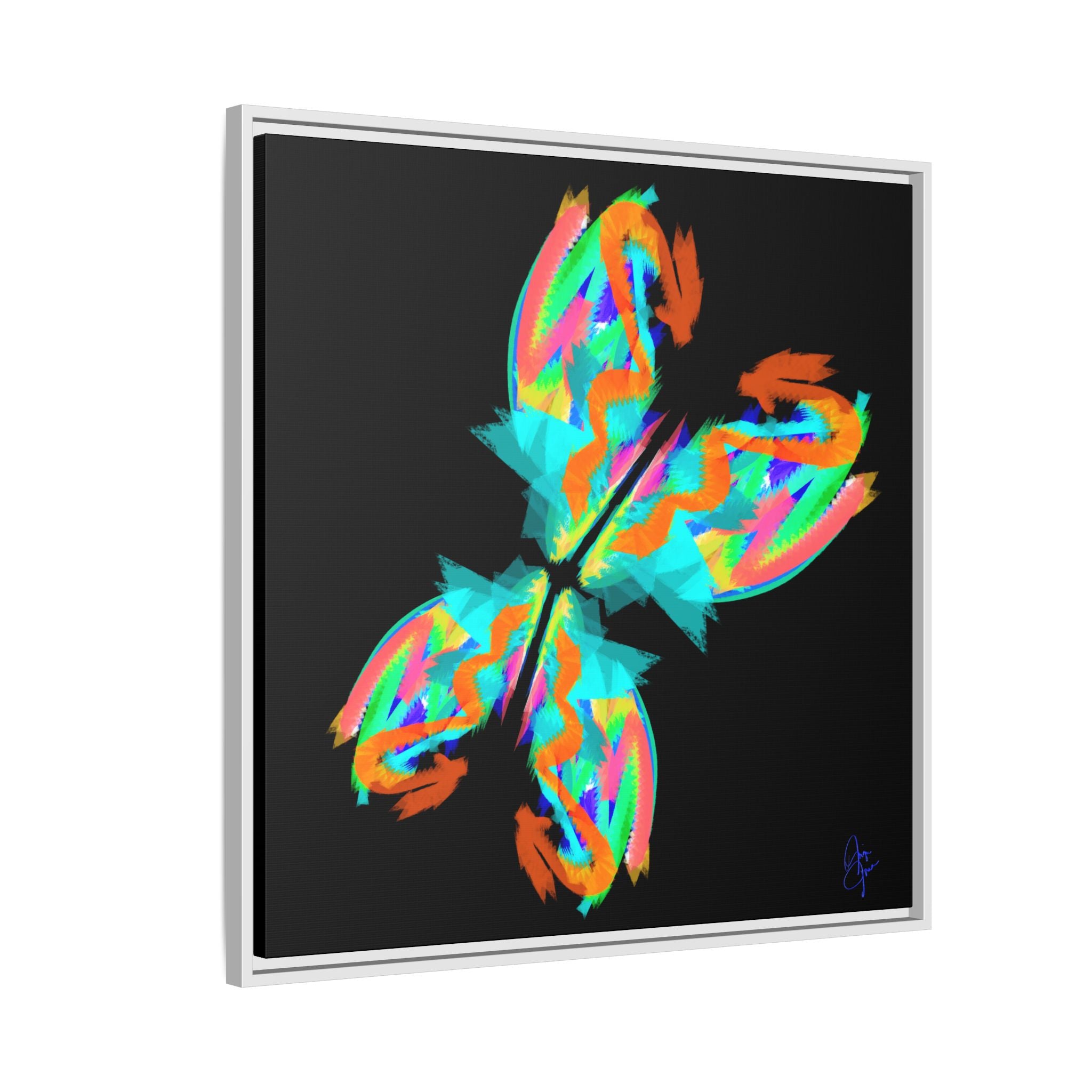 Framed Matte Canvas — Neon Abstract Butterfly Wall Art