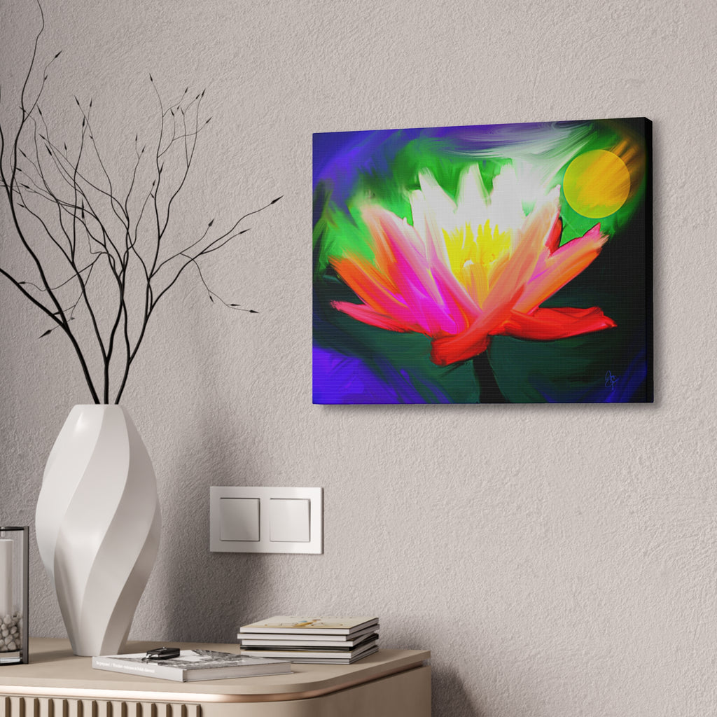 Vibrant Lotus Canvas Print — Bright Floral Stretched Wall Art