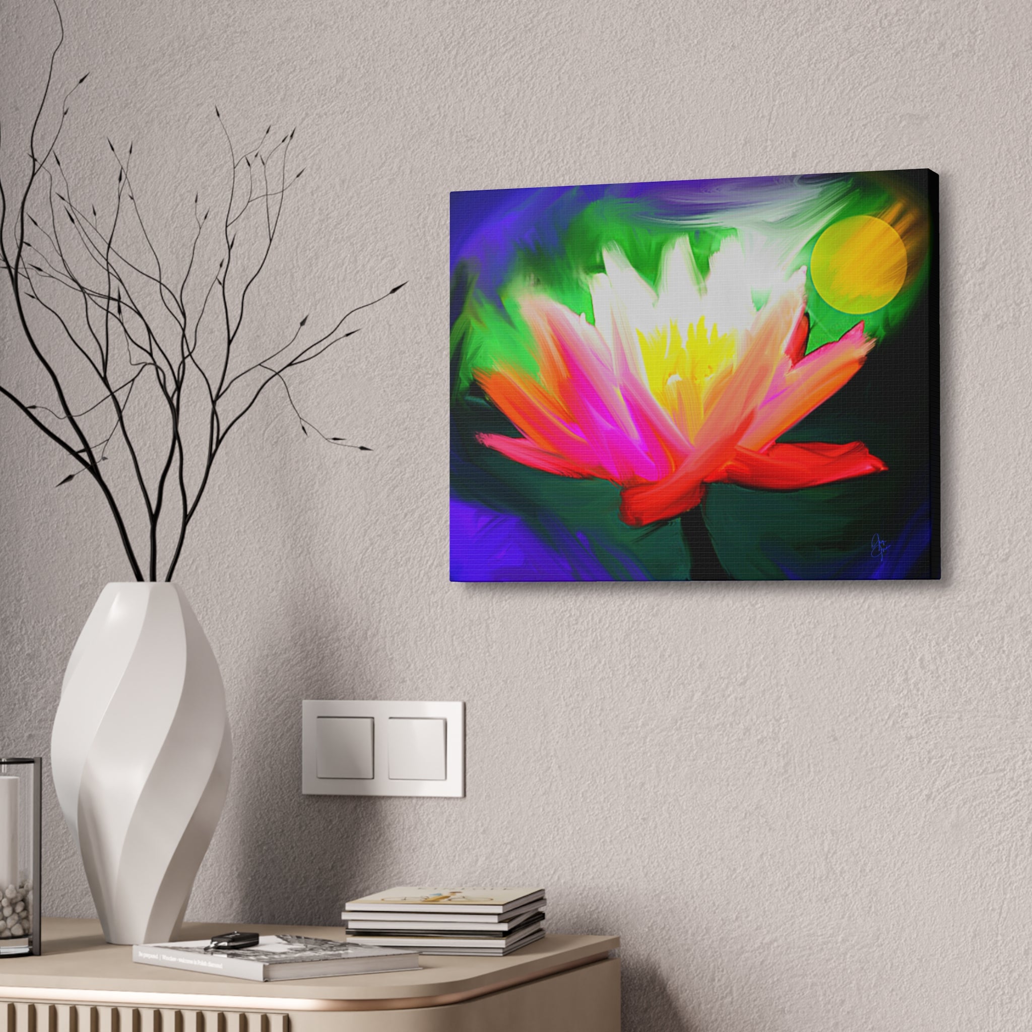 Vibrant Lotus Canvas Print — Bright Floral Stretched Wall Art