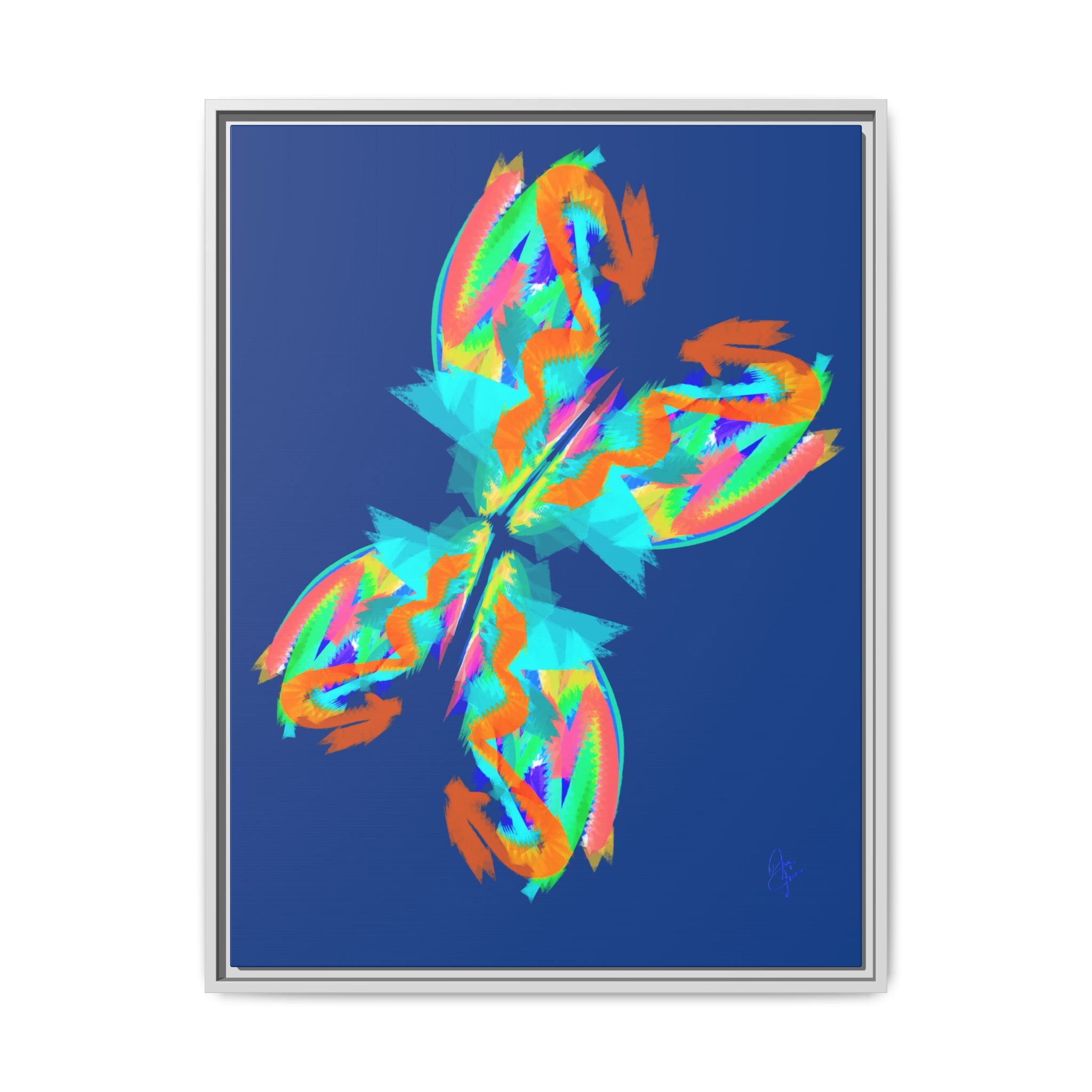 Framed Matte Canvas — Neon Abstract Butterfly Wall Art