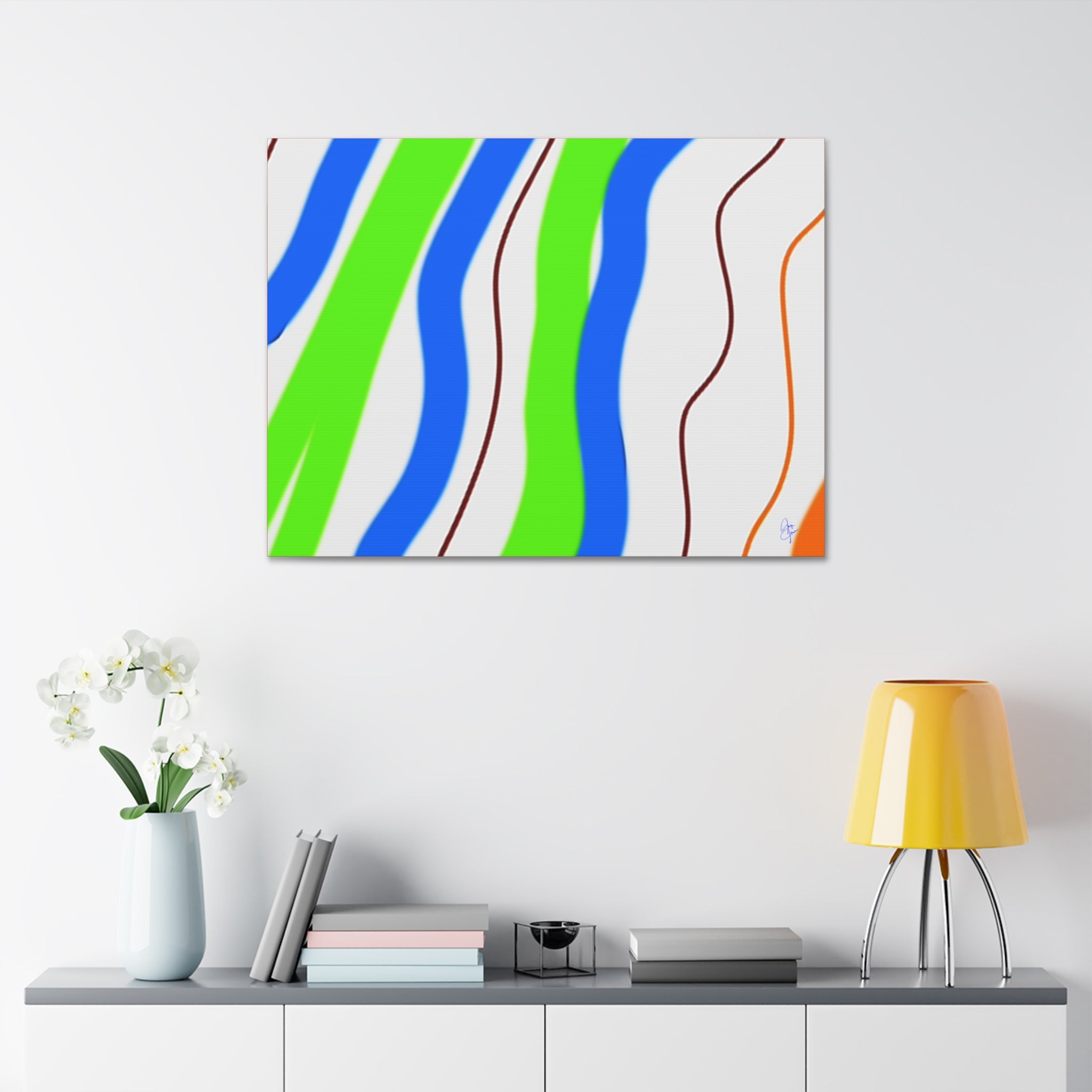 Abstract Wavy Stripes Canvas Print — Colorful Blue, Green & Orange Wall Art