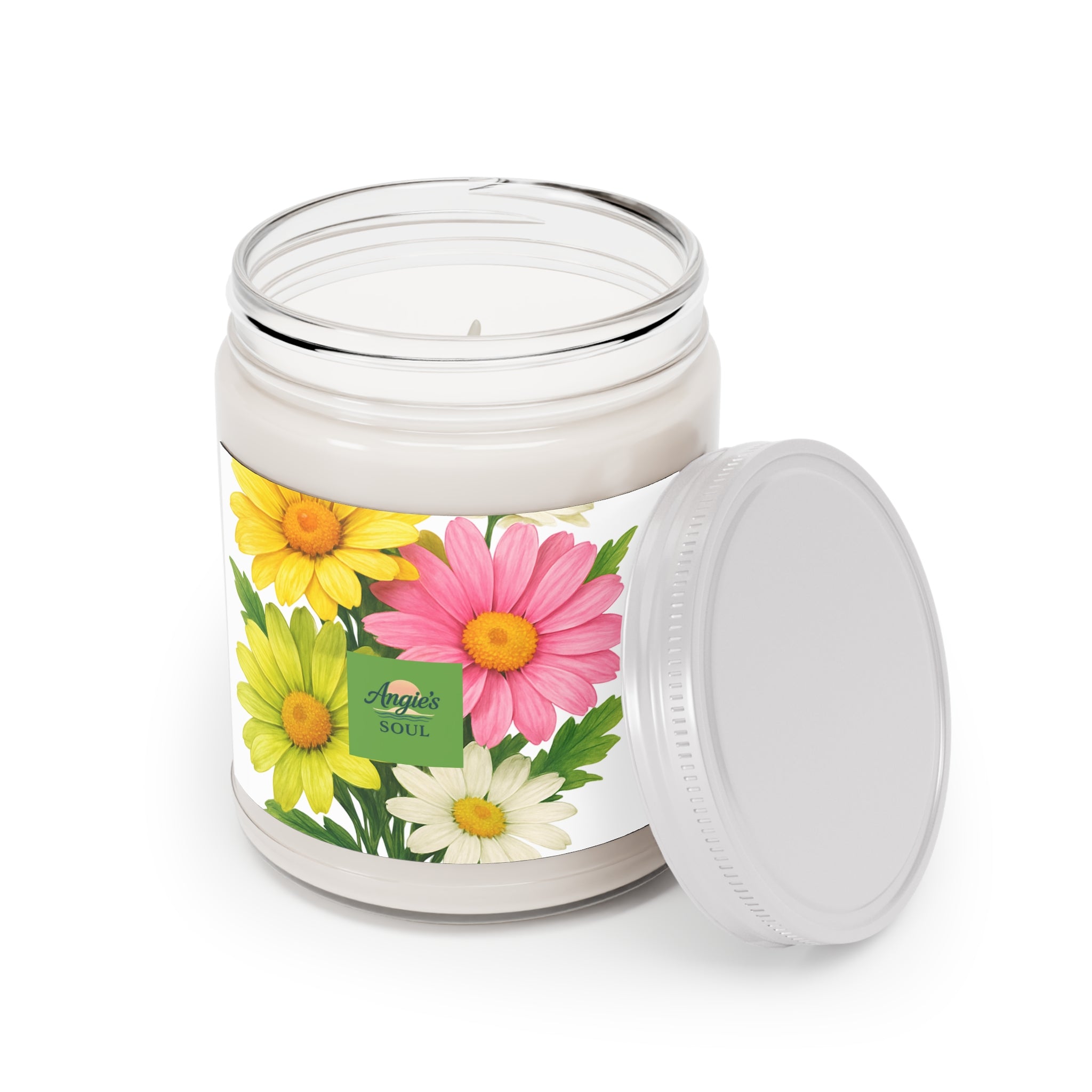 Floral Soy Candle 9oz — Scented Jar Candle with Pink & Yellow Daisy Design