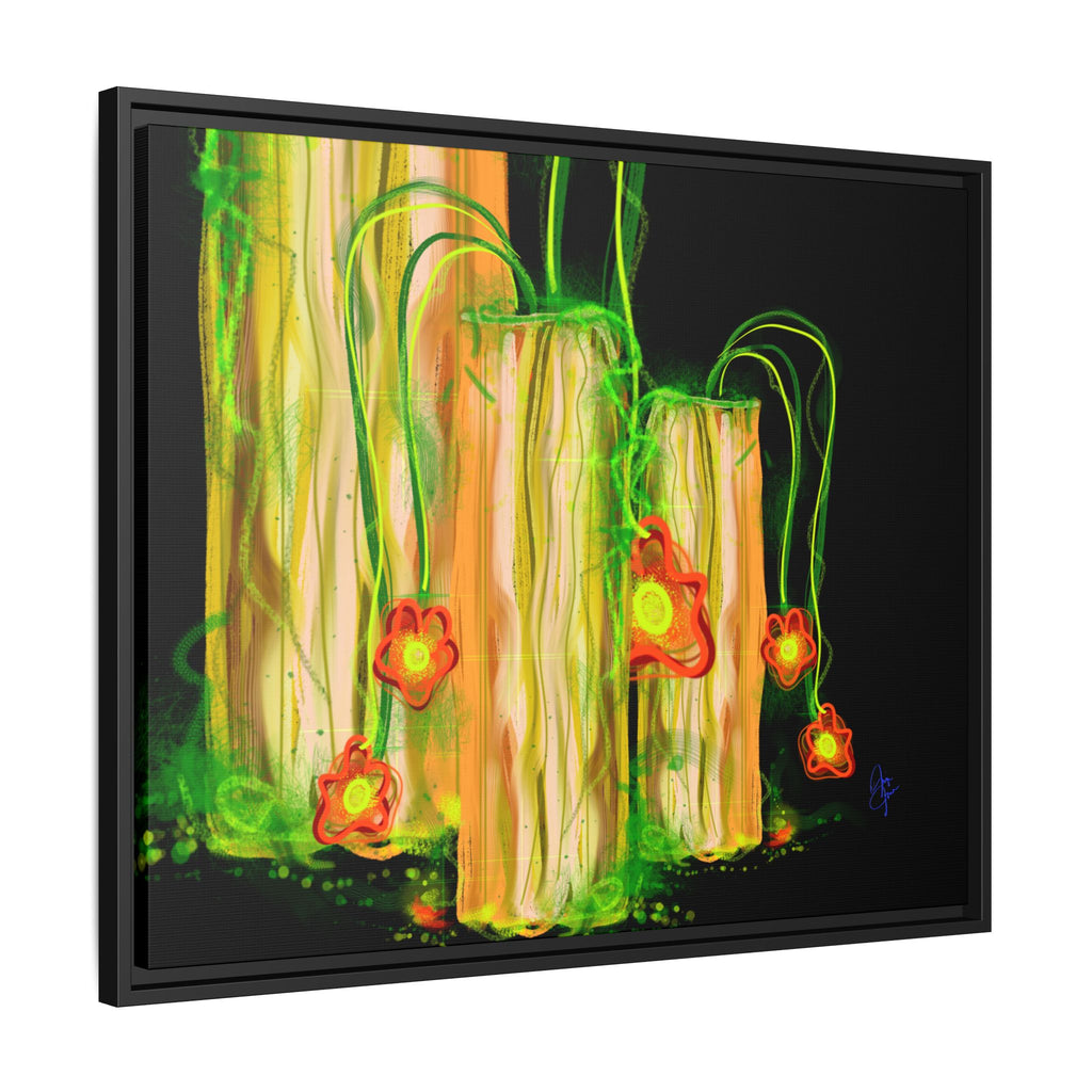 Framed Matte Canvas Print — Neon Floral Candlelight Art