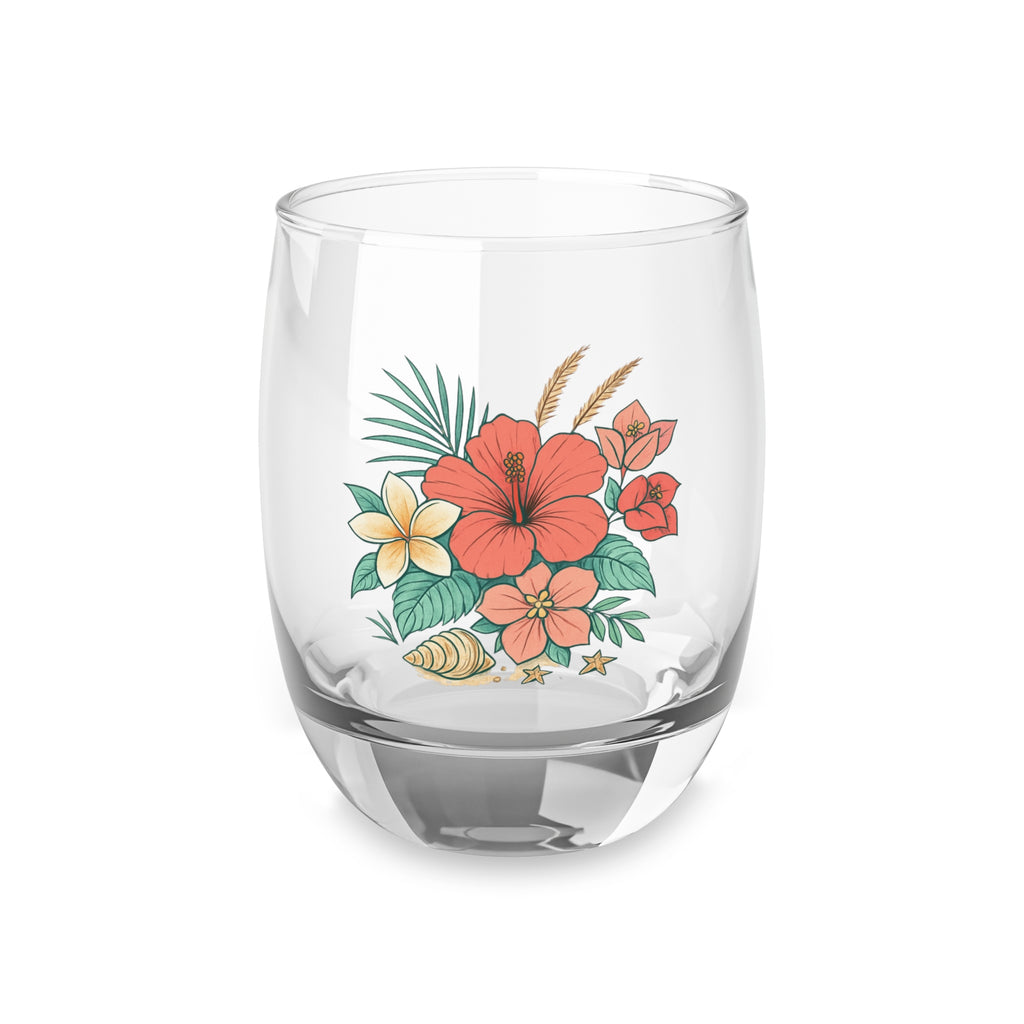 Tropical Hibiscus Whiskey Glass — Floral Island Rocks Glass