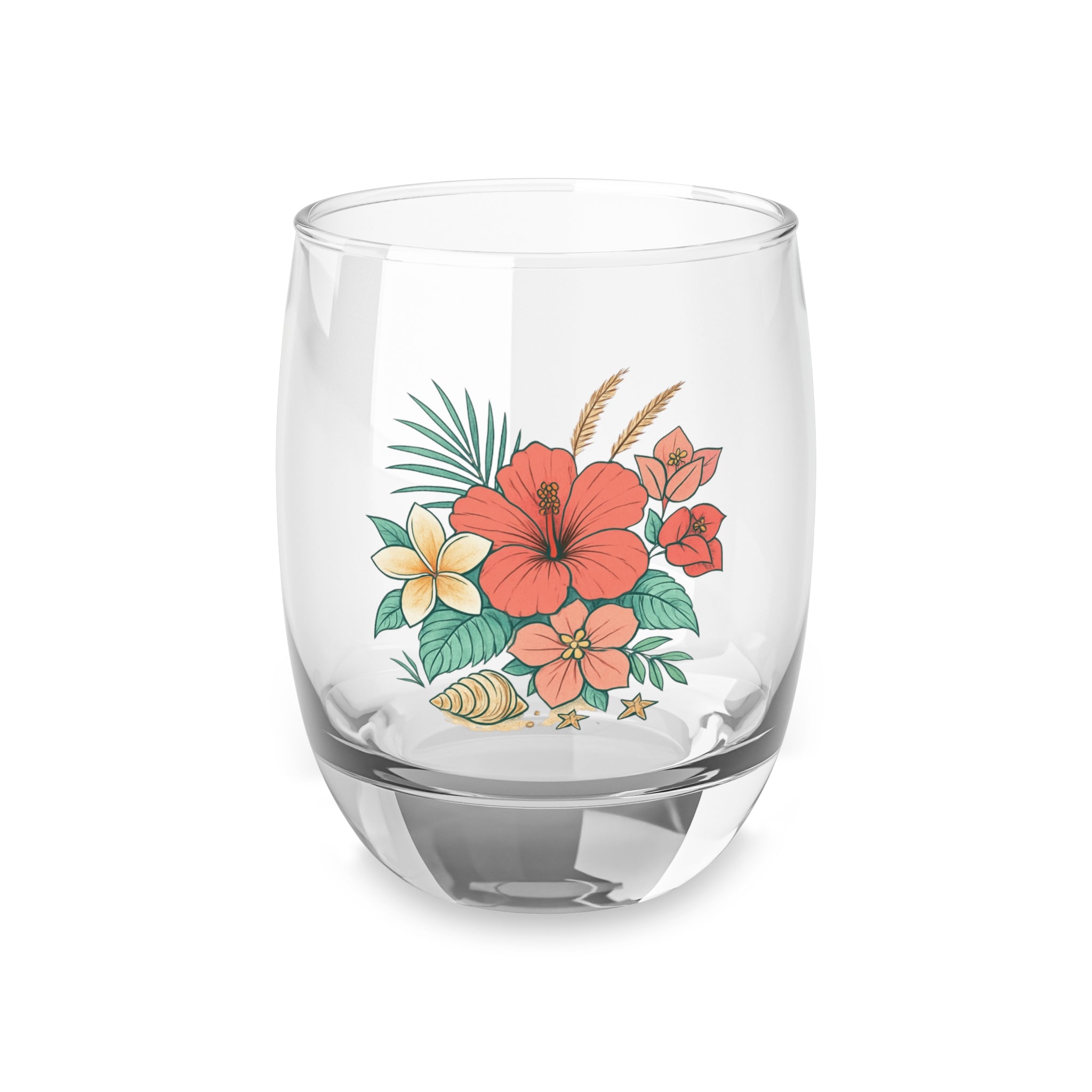 Tropical Hibiscus Whiskey Glass — Floral Island Rocks Glass