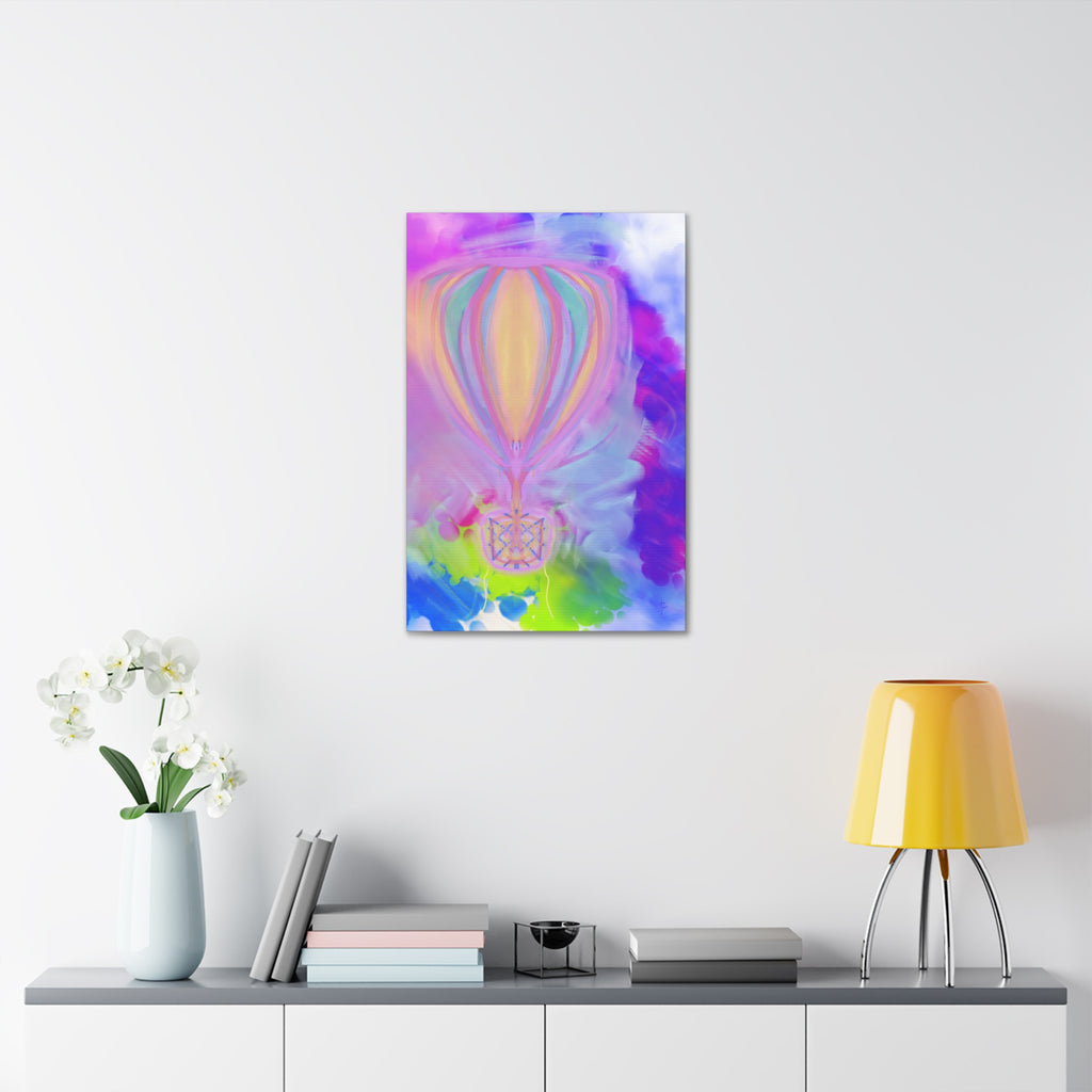 Whimsical Hot Air Balloon Kids Canvas Art — Bright Stretched Wall Decor