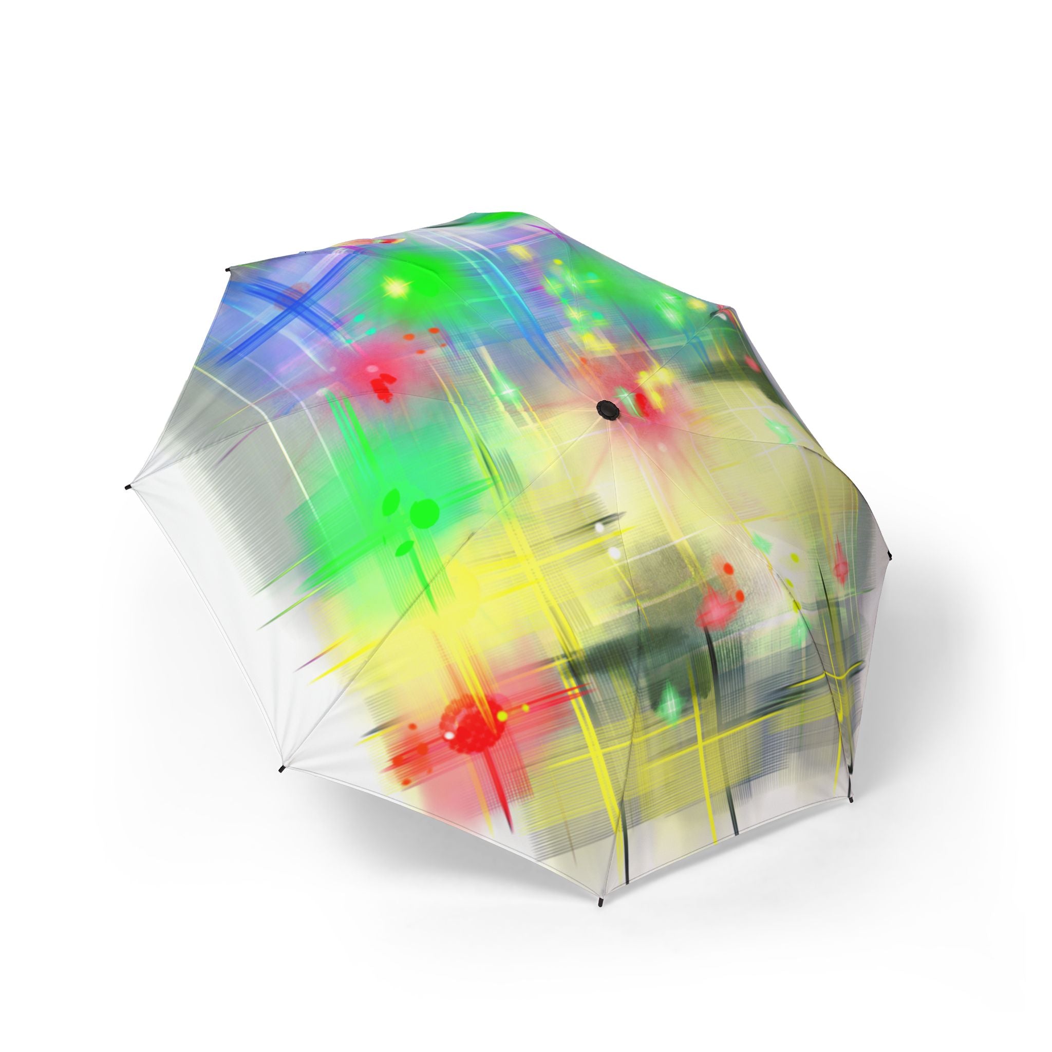 Color Splash Foldable Umbrella — Semi-Automatic Compact Rain Umbrella with Abstract Floral Print