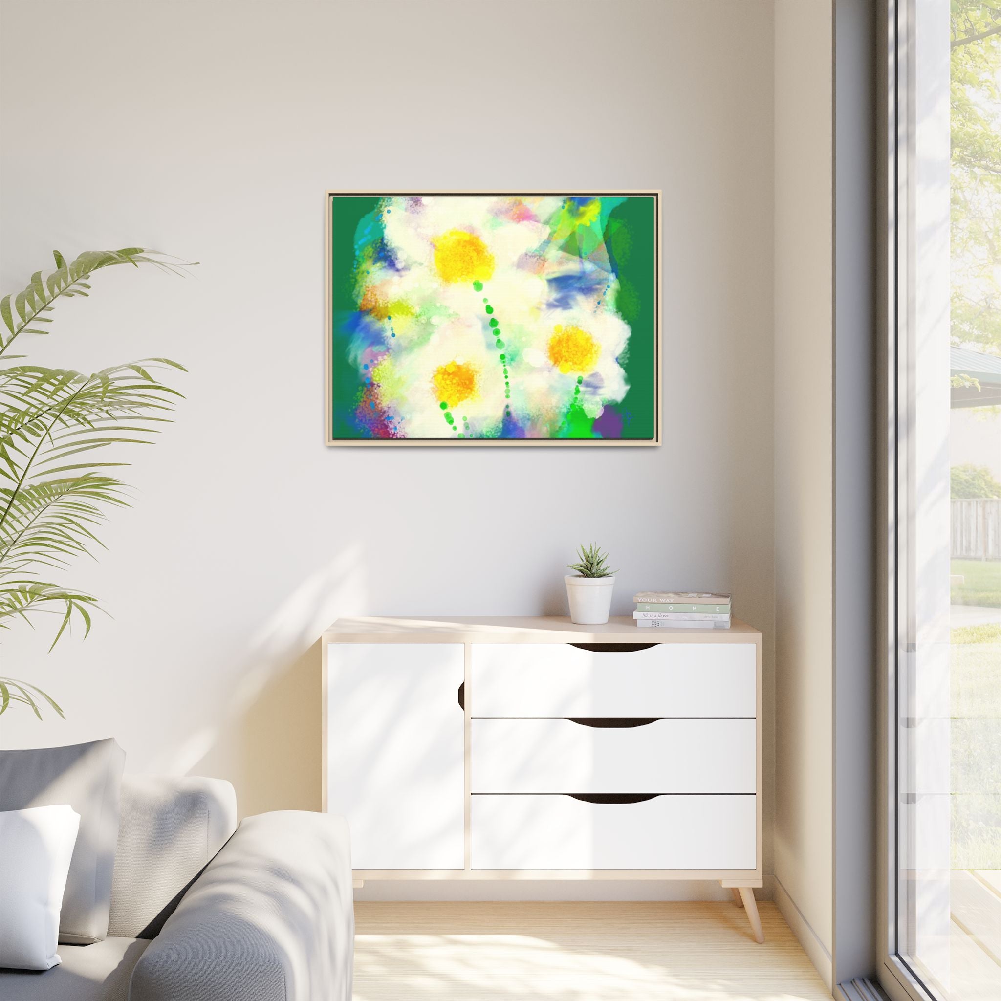 Framed Matte Canvas - Watercolor Yellow Floral Abstract Wall Art