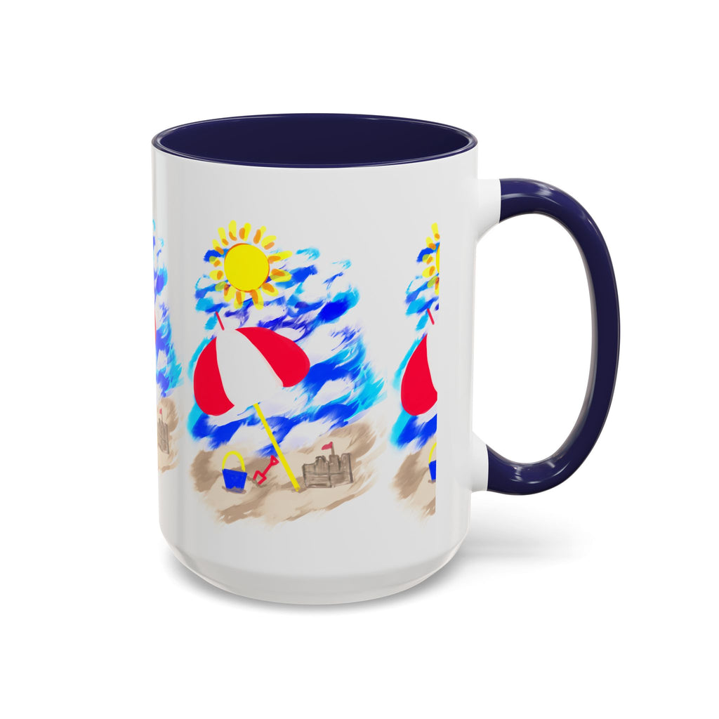 Beach Scene Coffee Mug – Summer Umbrella, Sun & Sandcastle Accent Mug