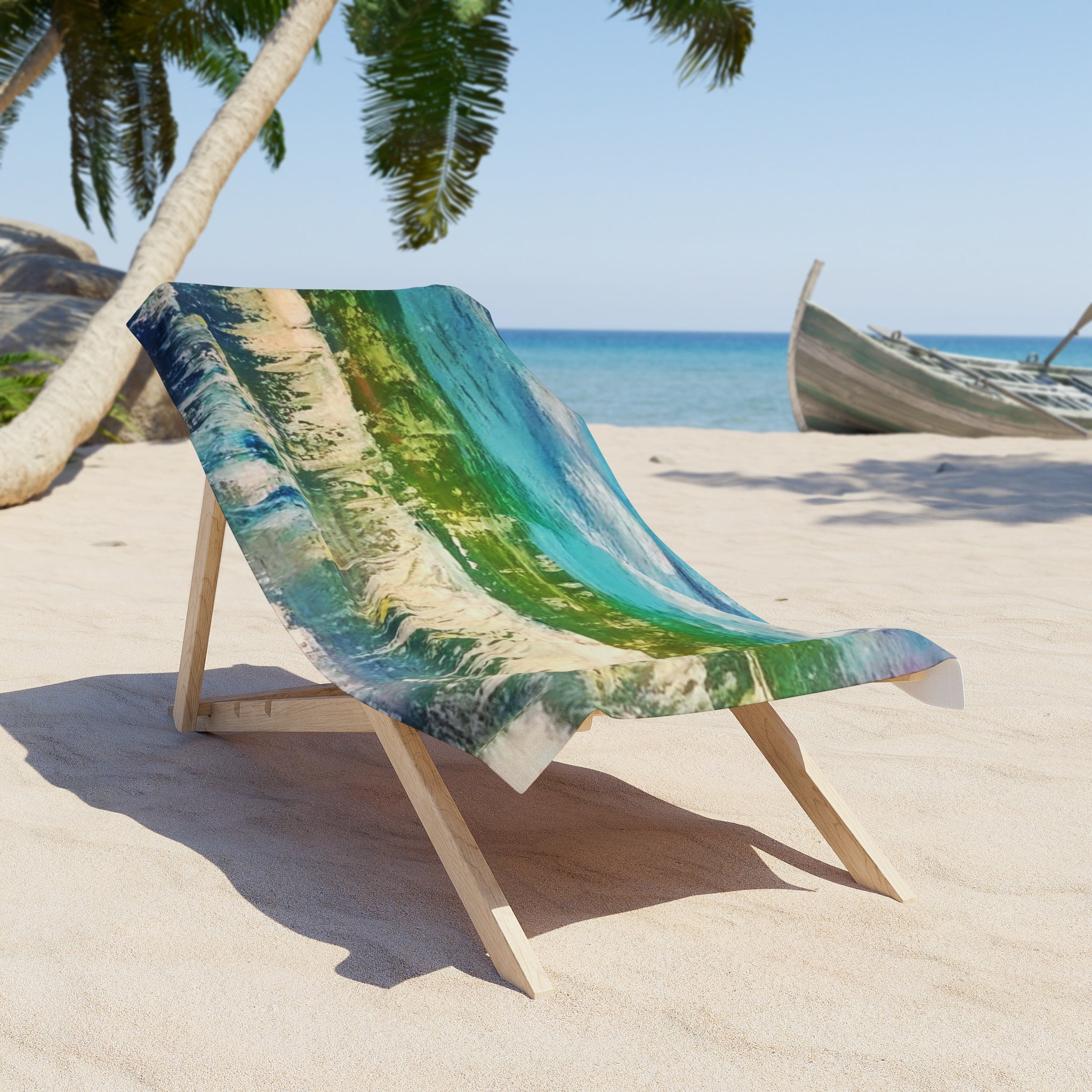 Ocean Waves Abstract Beach Towel — Turquoise & Green Seascape Design