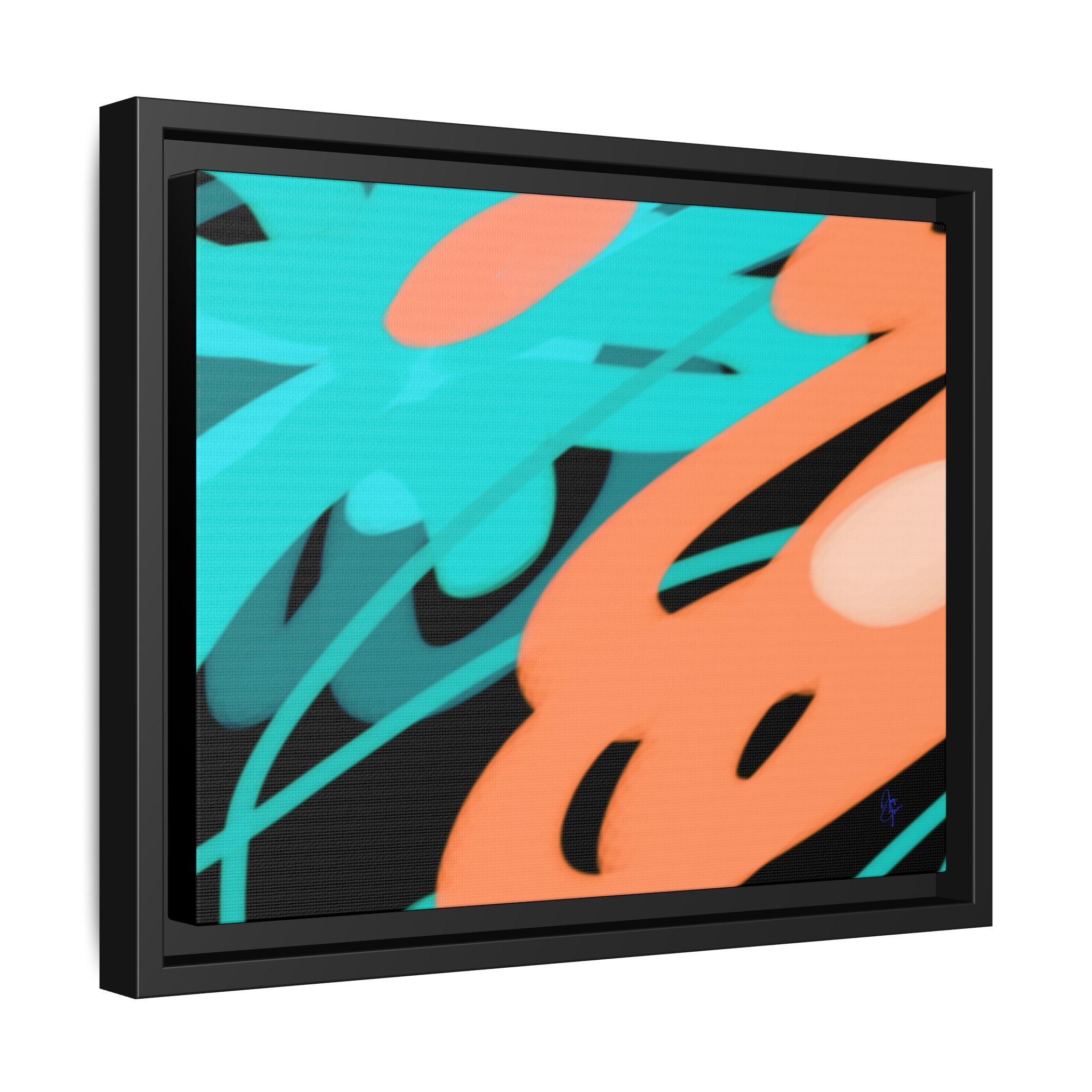 Abstract Teal & Coral Splash Framed Canvas