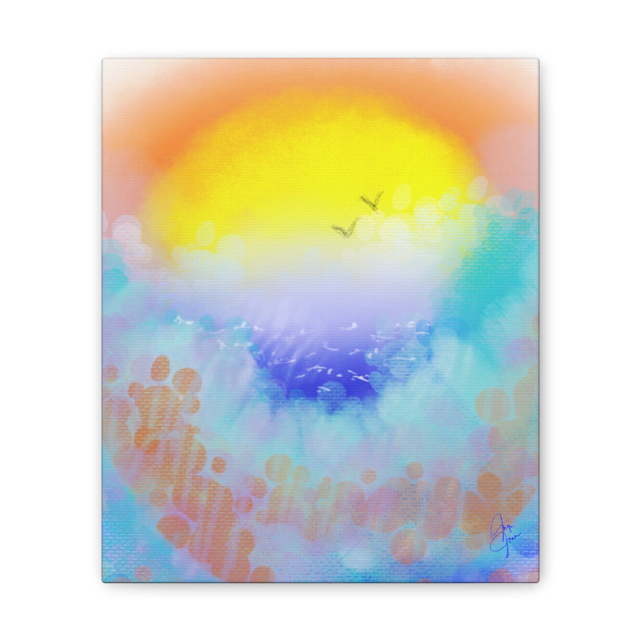 Sunrise Seascape Canvas Wall Art – Pastel Ocean Waves with Birds