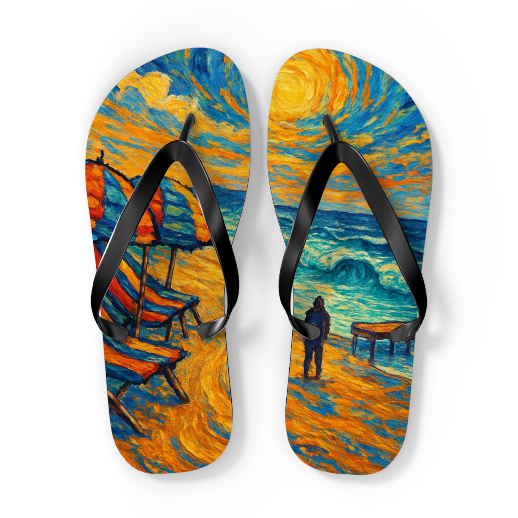 Beach Scene Flip Flops – Colorful Impressionist Seaside Print
