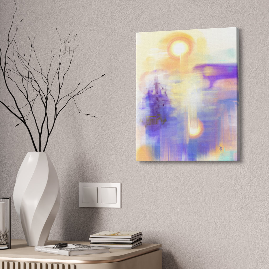 Abstract Sunrise Canvas Print — Ethereal Purple & Gold Stretched Wall Art (1.5" Depth)