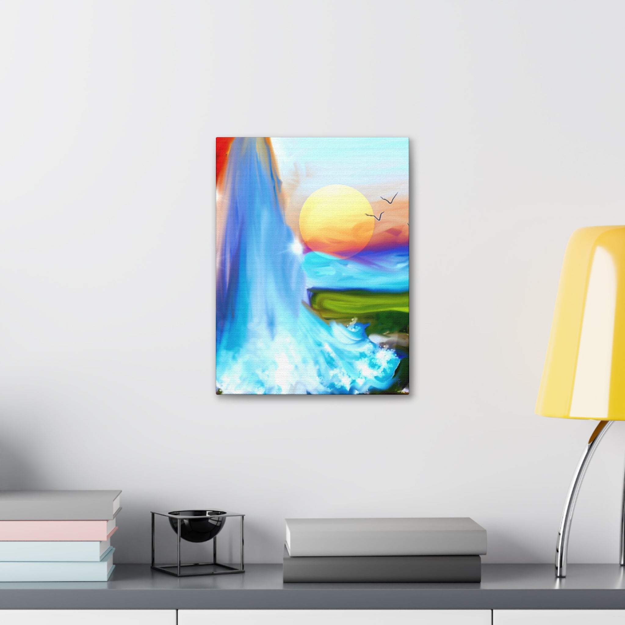 Waterfall Sunset Canvas Art – Vibrant Nature Wall Decor