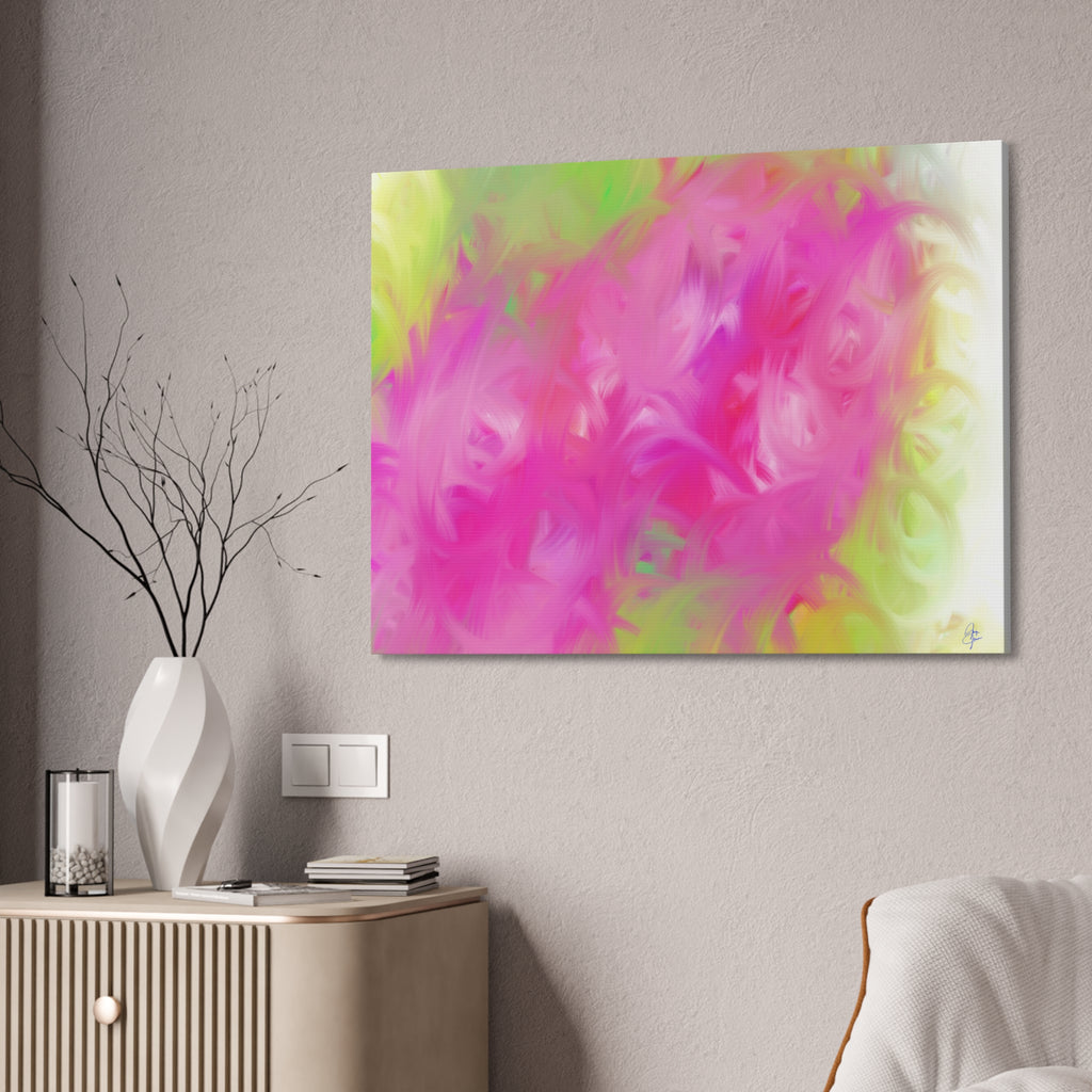 Abstract Pink & Lime Floral Canvas Print — Stretched 1.5"