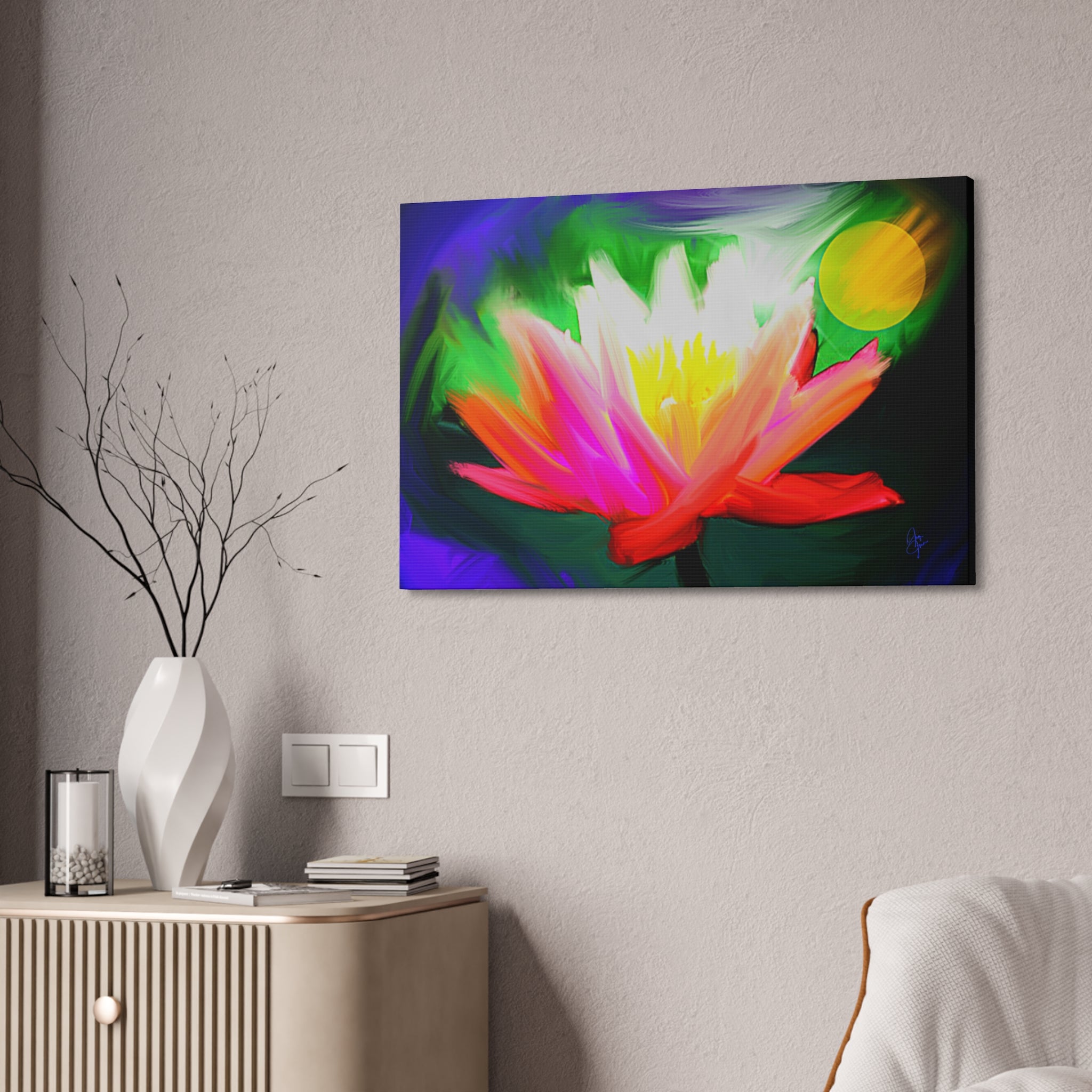 Vibrant Lotus Canvas Print — Bright Floral Stretched Wall Art