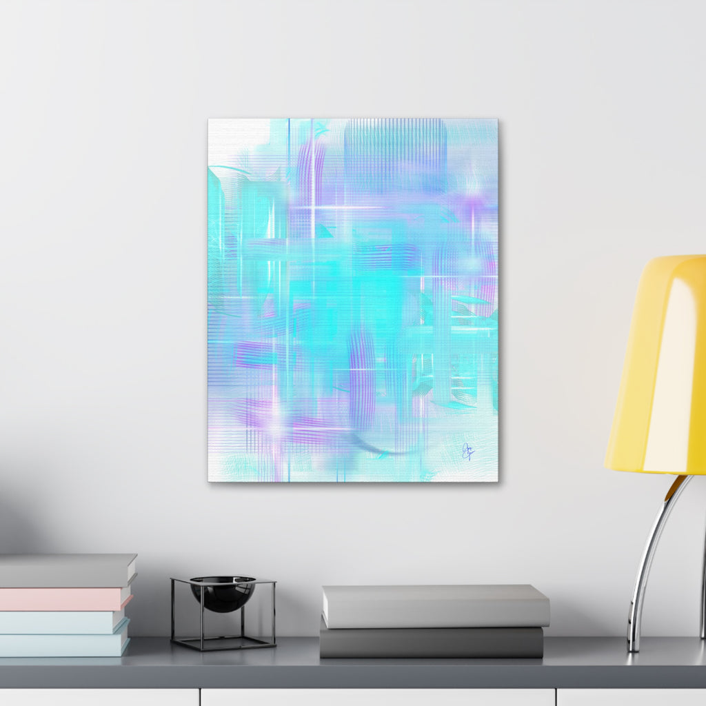 Abstract Aqua Pastel Canvas Art - Turquoise & Lavender Modern Wall Decor (1.5" Stretched)