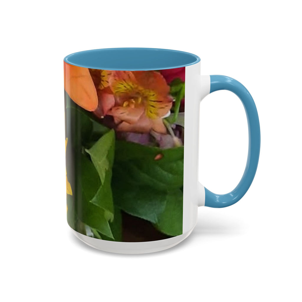 Sunflower & Peach Floral Accent Coffee Mug — Bright Botanical 11/15oz