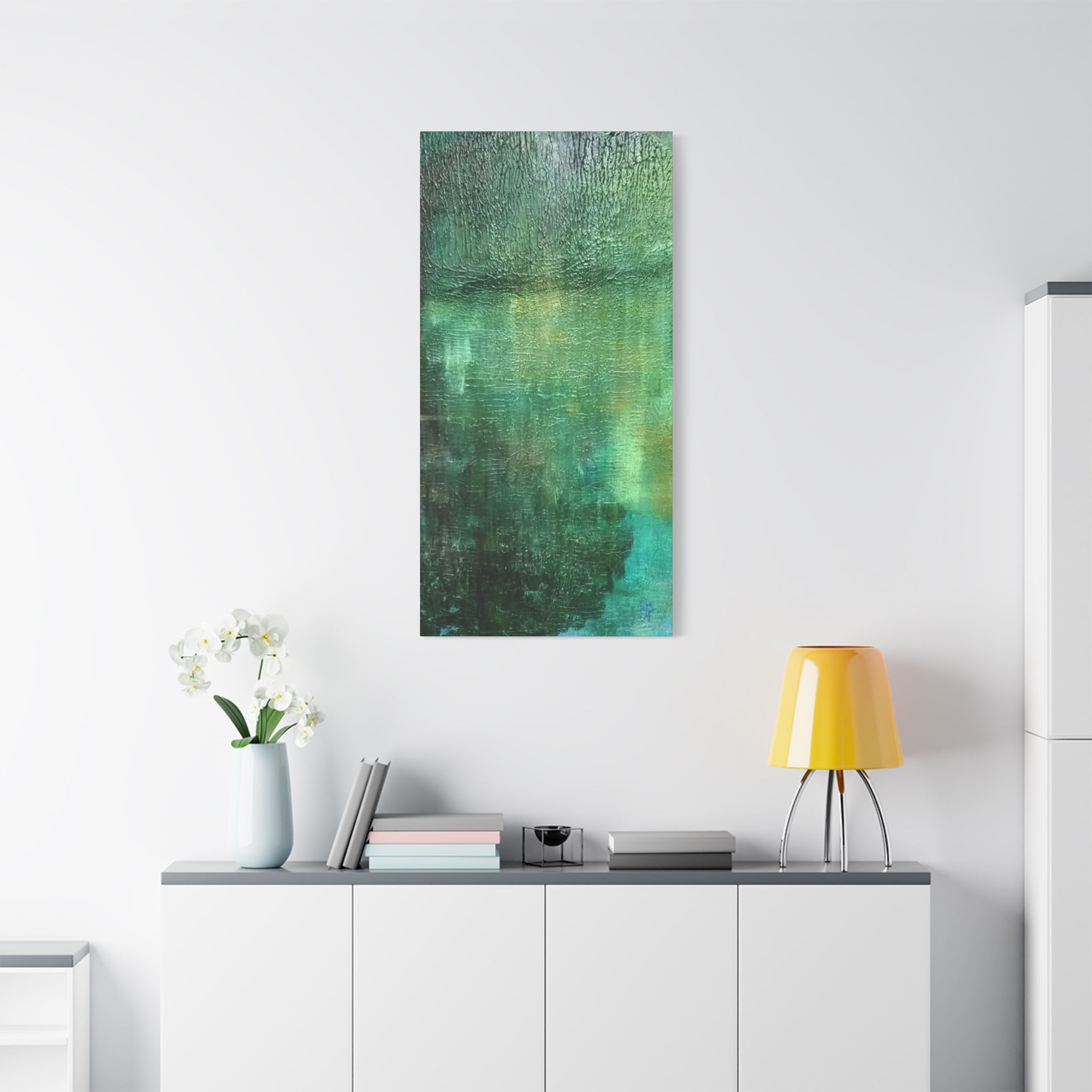 Emerald Abstract Matte Canvas Wall Art — Green Textured Stretched Canvas