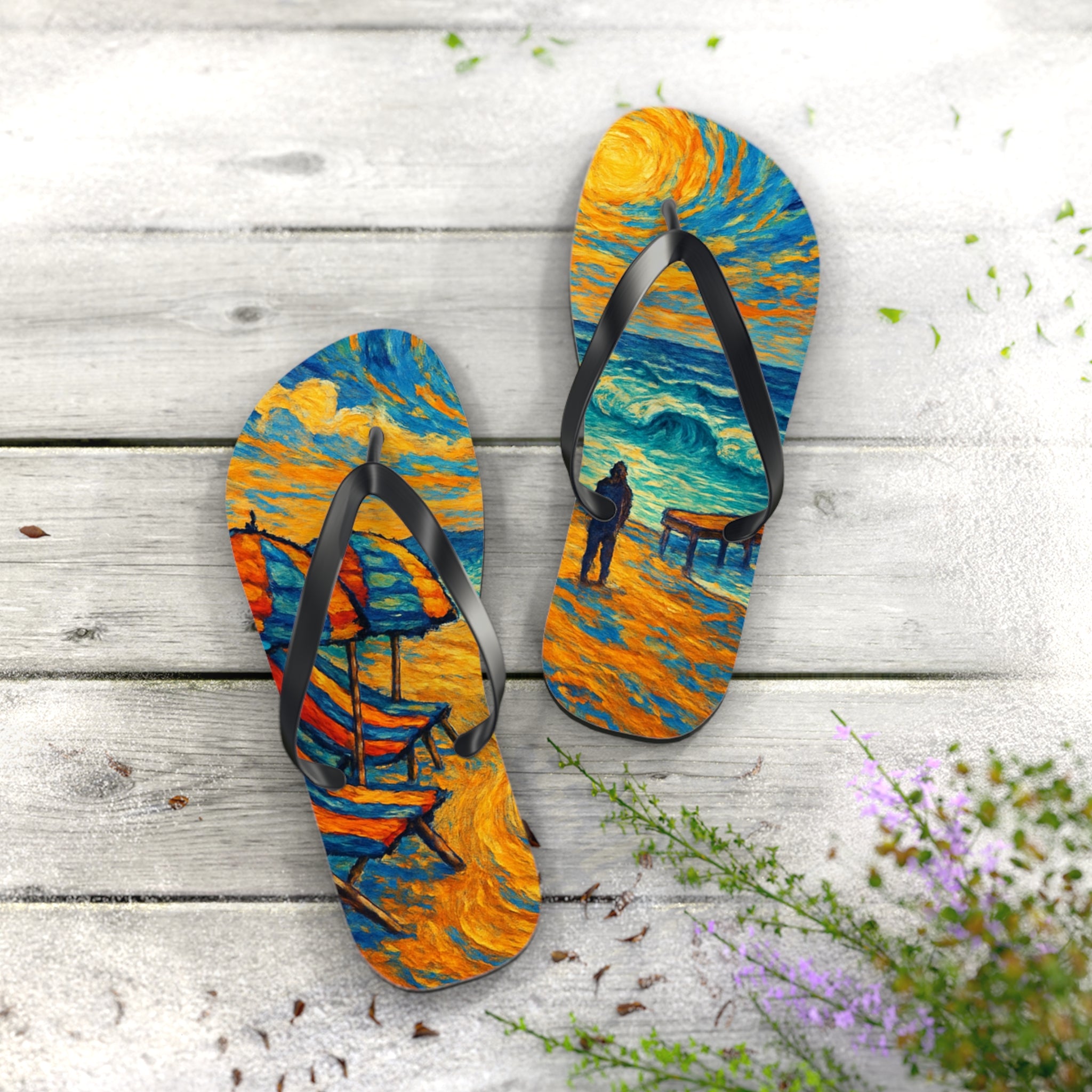 Beach Scene Flip Flops – Colorful Impressionist Seaside Print