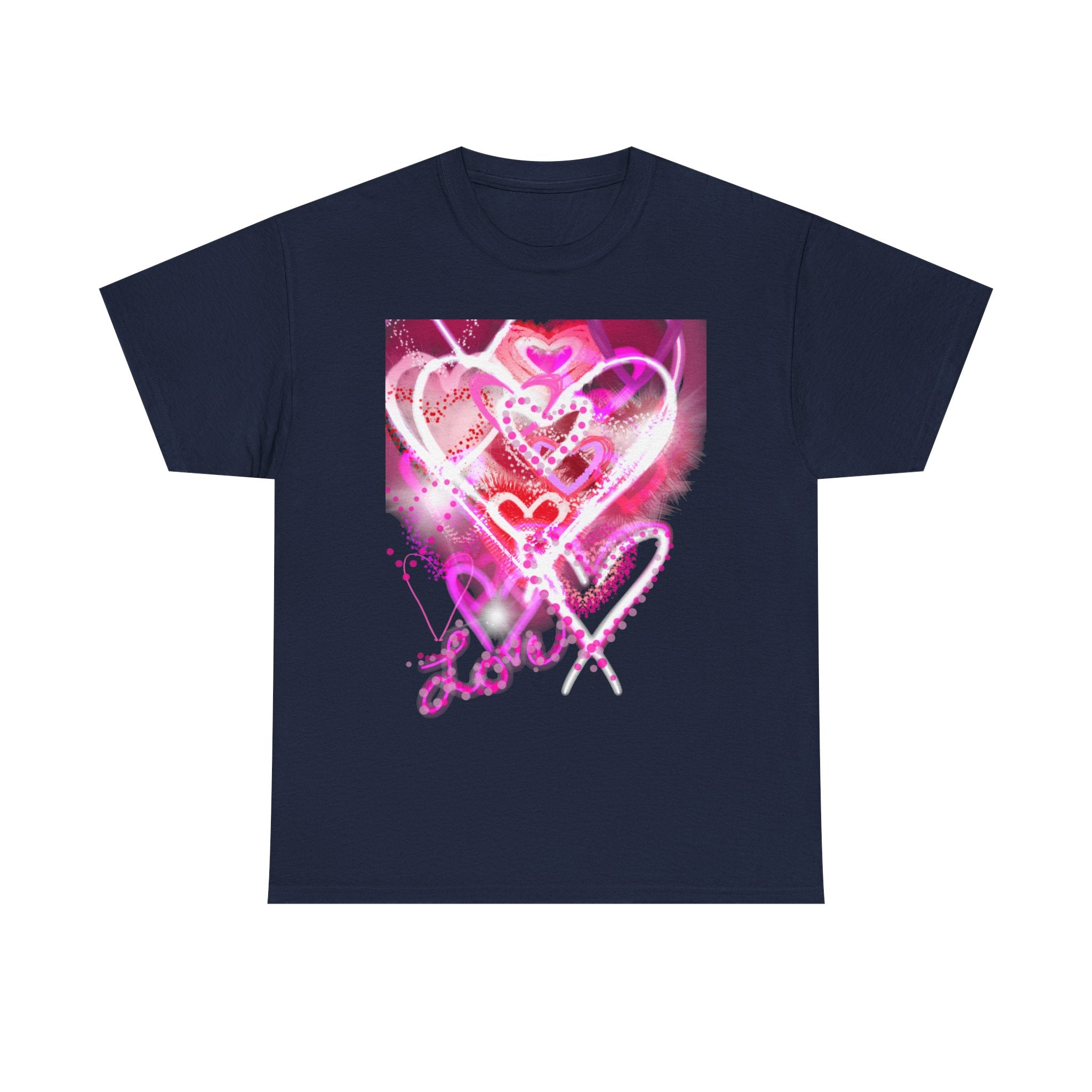 Love Hearts Tee — Pink Watercolor Heart Design Valentine’s Day T‑Shirt