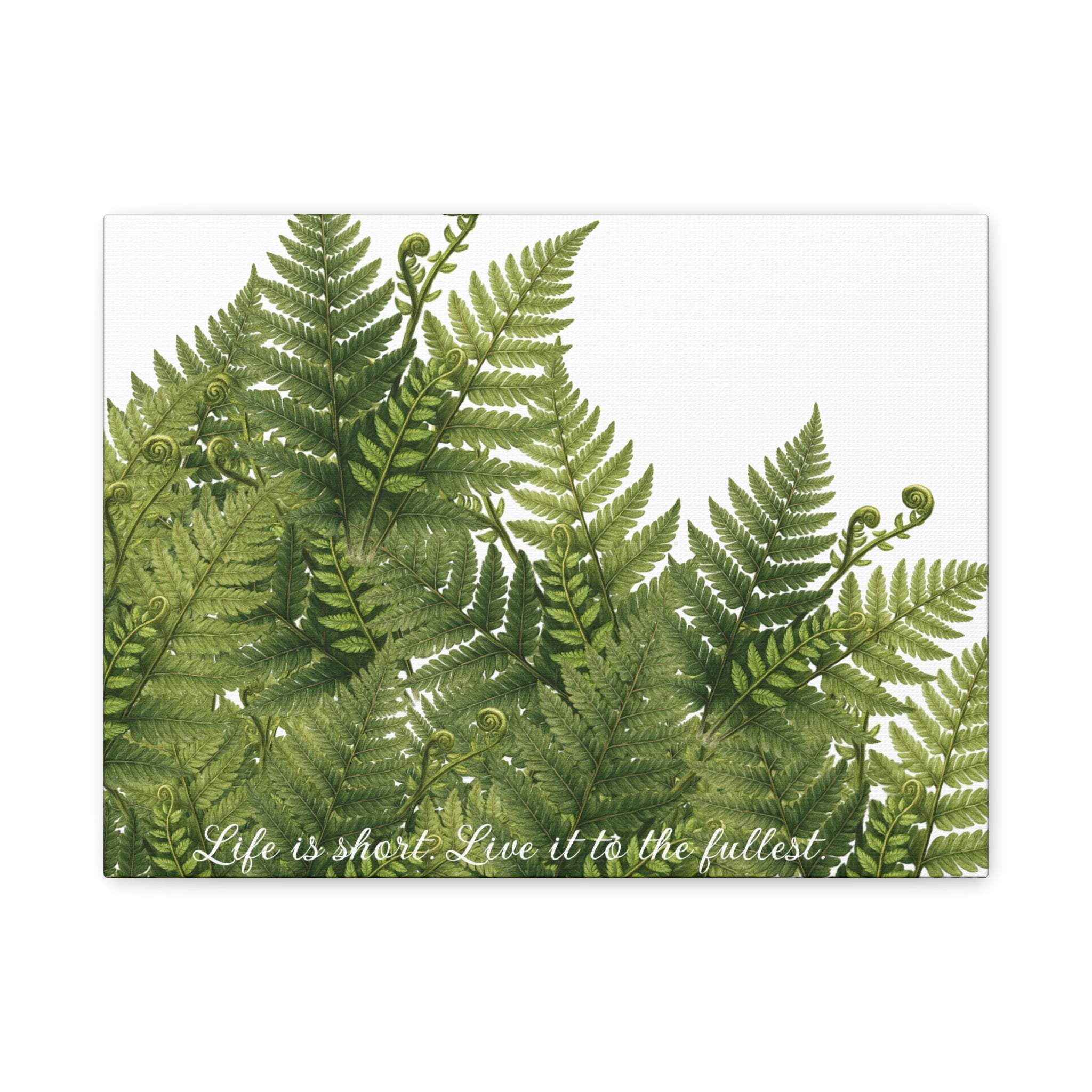 Fern Leaves Canvas Wall Art — "Life is short. Live it to the fullest." Inspirational Botanical Print
