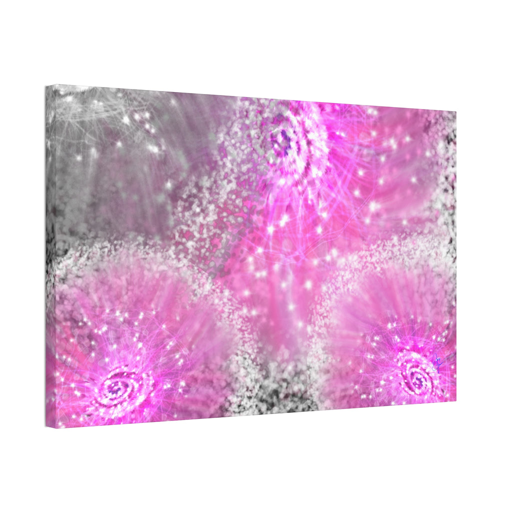 Pink Sparkle Floral Canvas Print — Abstract Dandelion Wall Art (Stretched 1.5")