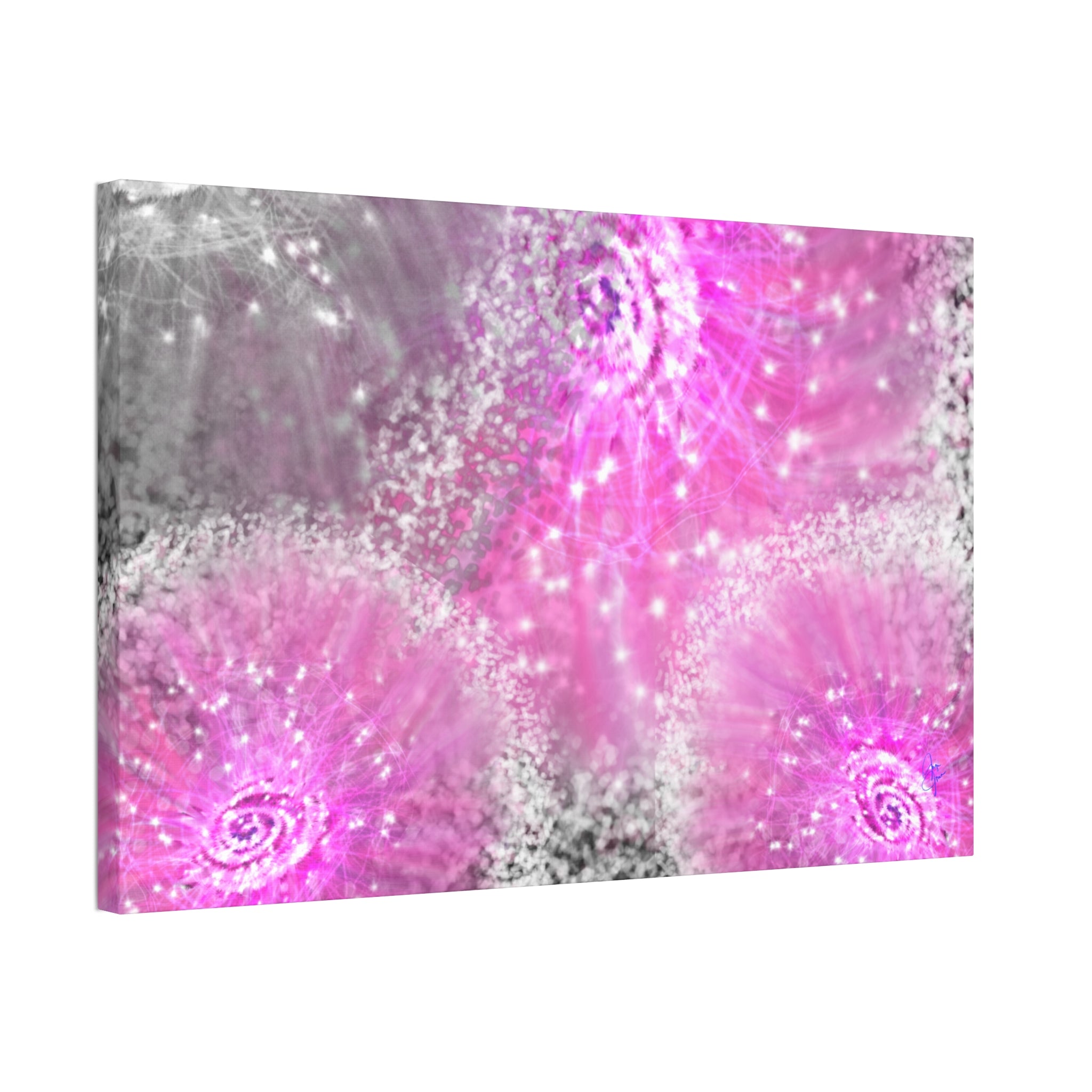 Pink Sparkle Floral Canvas Print — Abstract Dandelion Wall Art (Stretched 1.5")