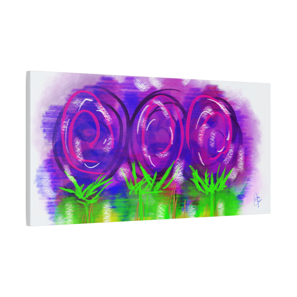 Abstract Purple Flowers Matte Canvas Wall Art — Vibrant Floral Painting on Stretched Canvas