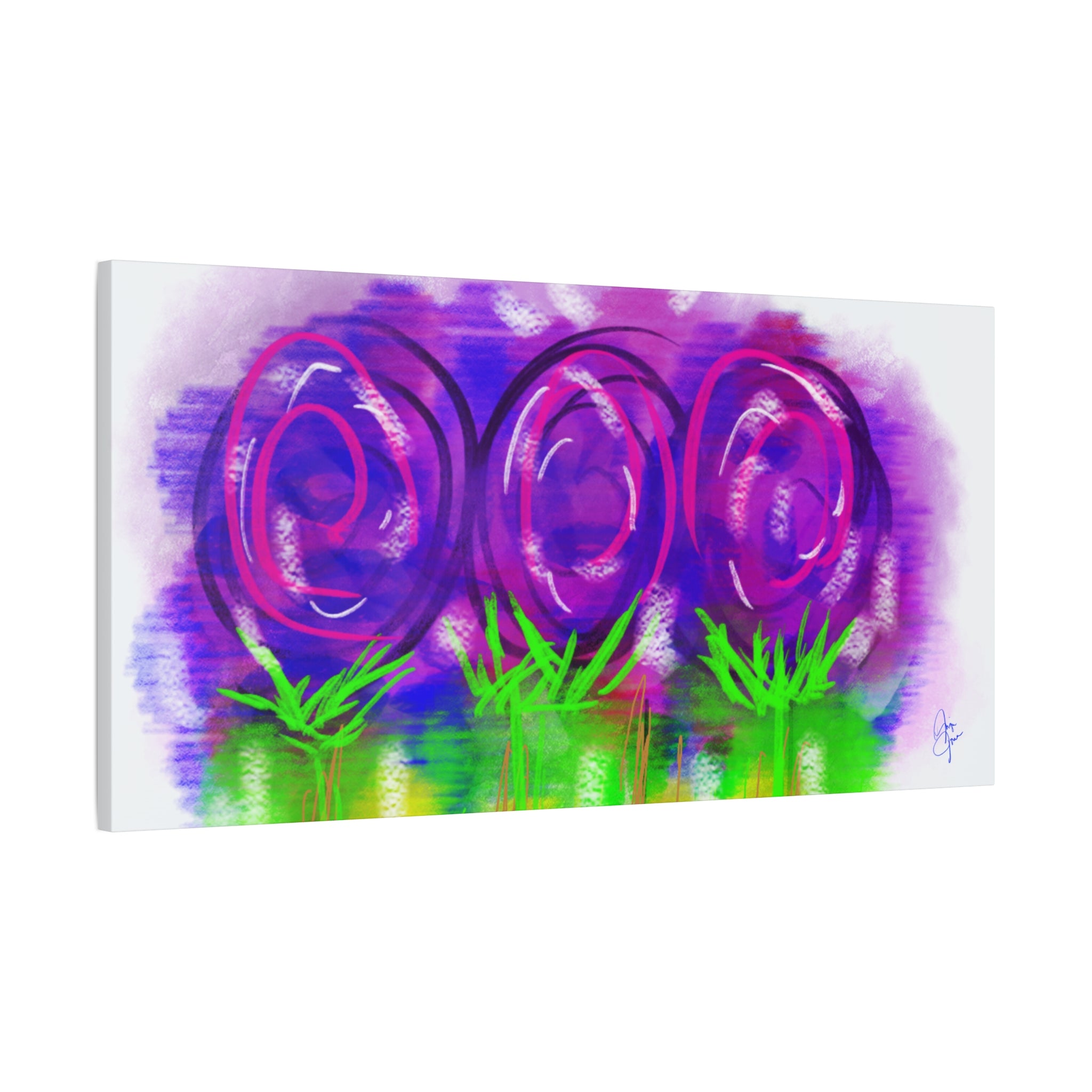 Abstract Purple Flowers Matte Canvas Wall Art — Vibrant Floral Painting on Stretched Canvas