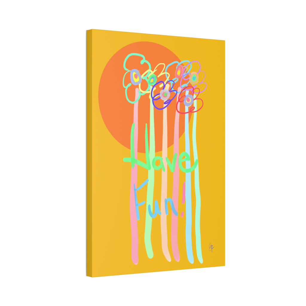 Have Fun Floral Canvas Art — Bright Green Stretched Wall Decor