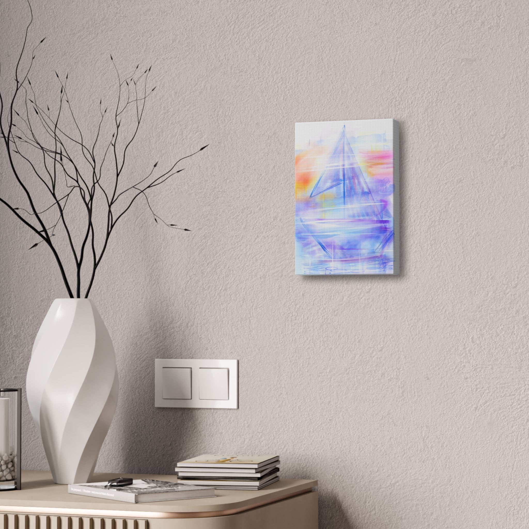 Sailboat Serenity Canvas Print — Pastel Abstract Nautical Wall Art, Stretched 1.5"