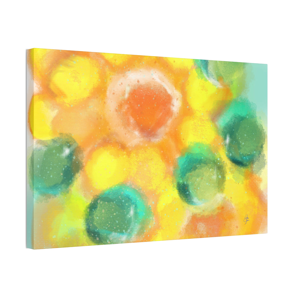 Abstract Sunshine Circles Canvas Art – Vibrant Yellow & Teal Stretched Wall Decor