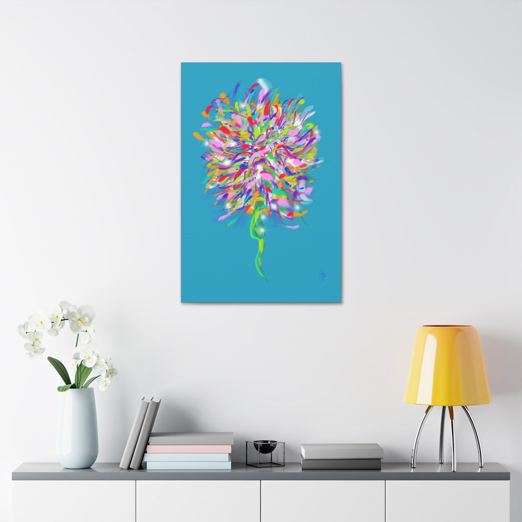 Abstract Floral Burst Canvas Print — Colorful Flower Wall Art on Deep Blue