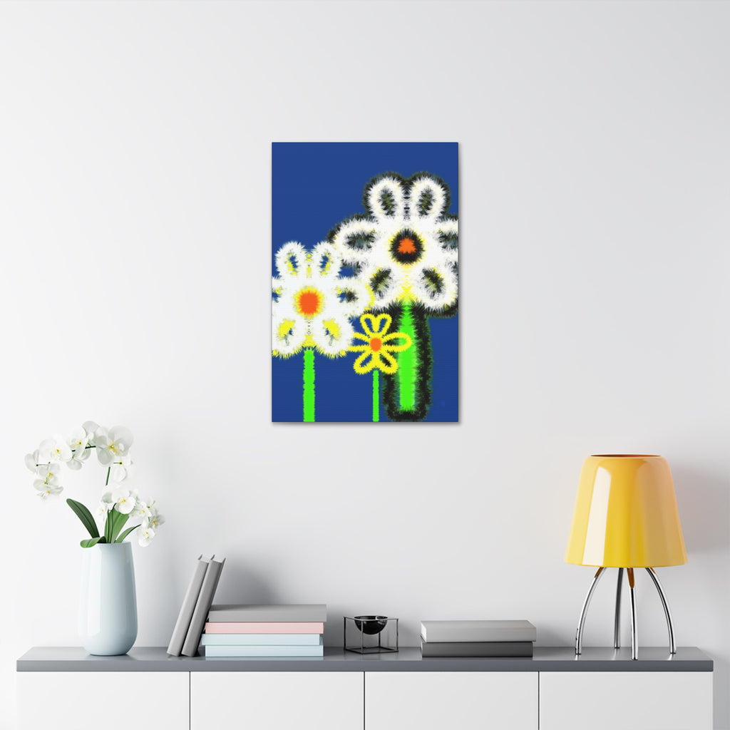 Bright Fuzzy Daisies Canvas Art — Yellow Floral Wall Decor, Stretched 1.5"