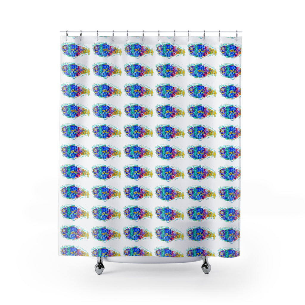 Tropical Rainbow Fish Shower Curtain — Bright Coastal Bathroom Decor