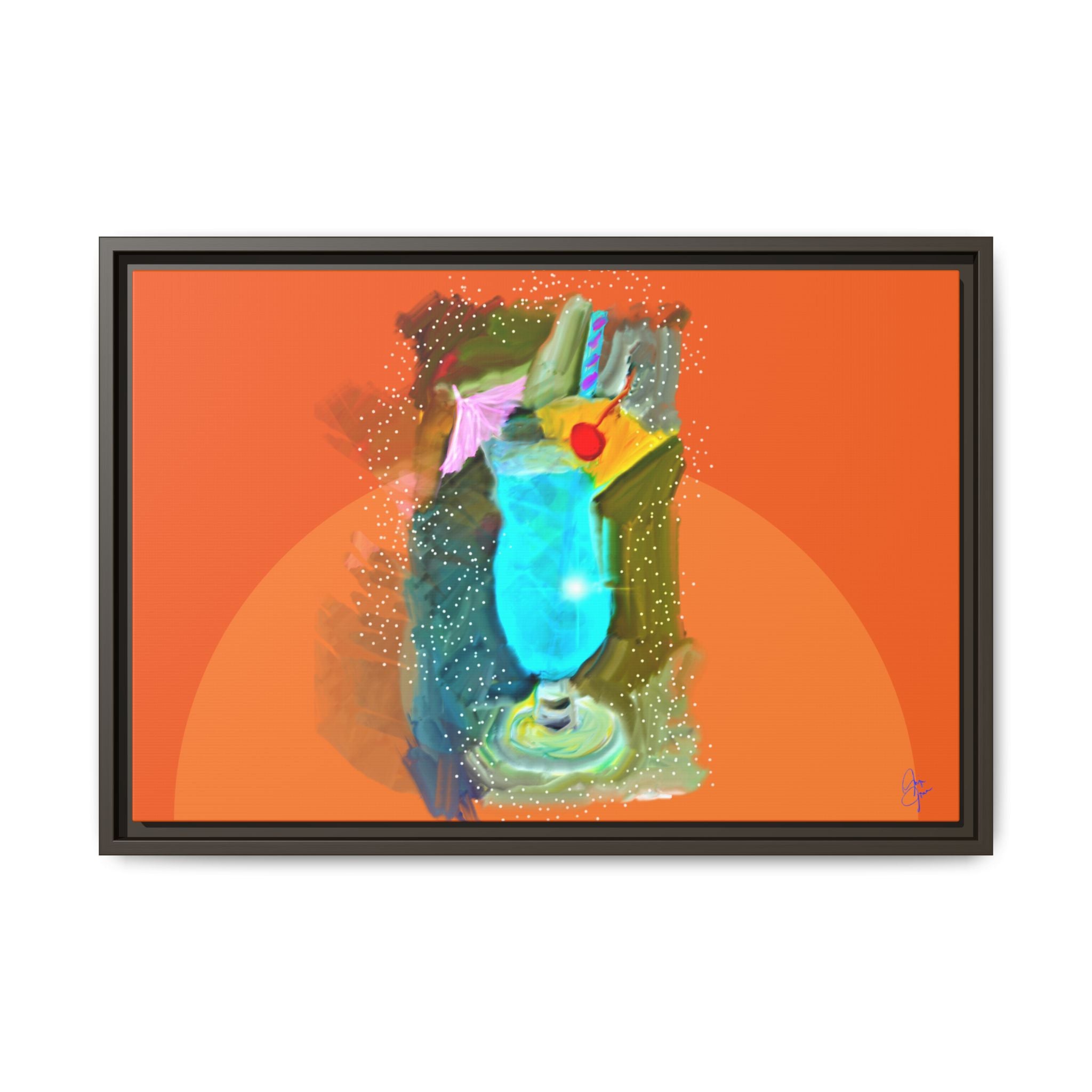 Tropical Blue Cocktail Canvas Print — Framed Matte Bar Art