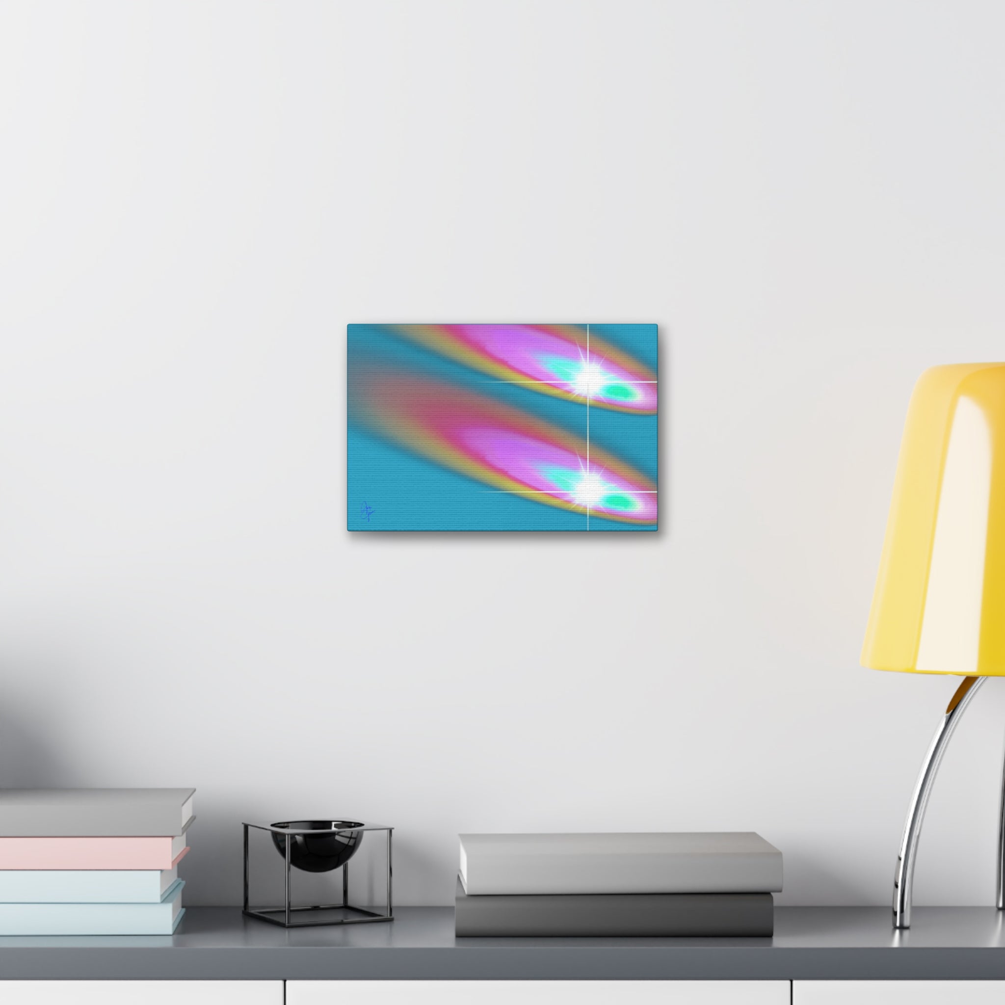 Abstract Neon Comet Canvas — Vibrant Turquoise & Pink Stretched Wall Art (1.5" Depth)