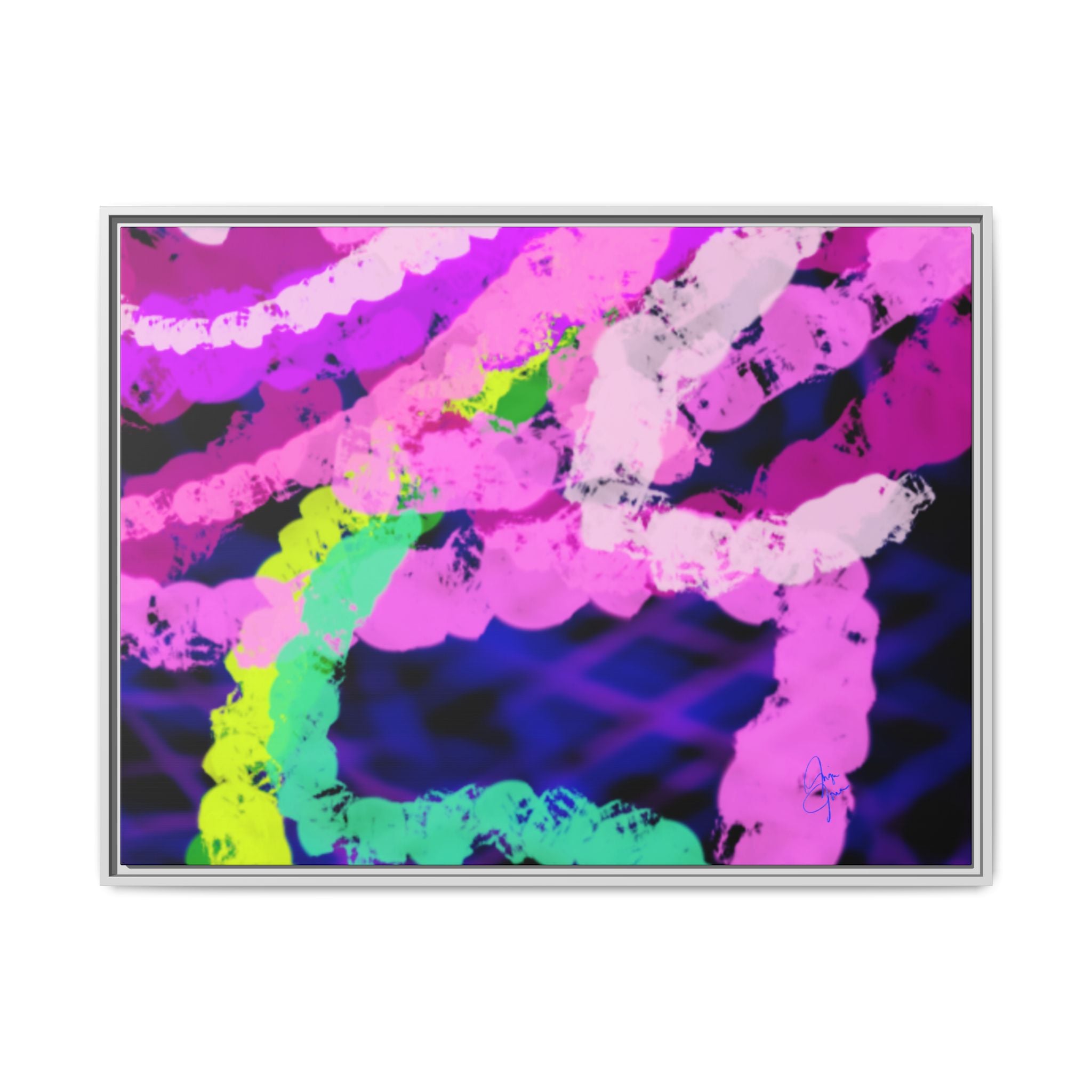Framed Matte Canvas - Neon Rose Abstract Wall Art