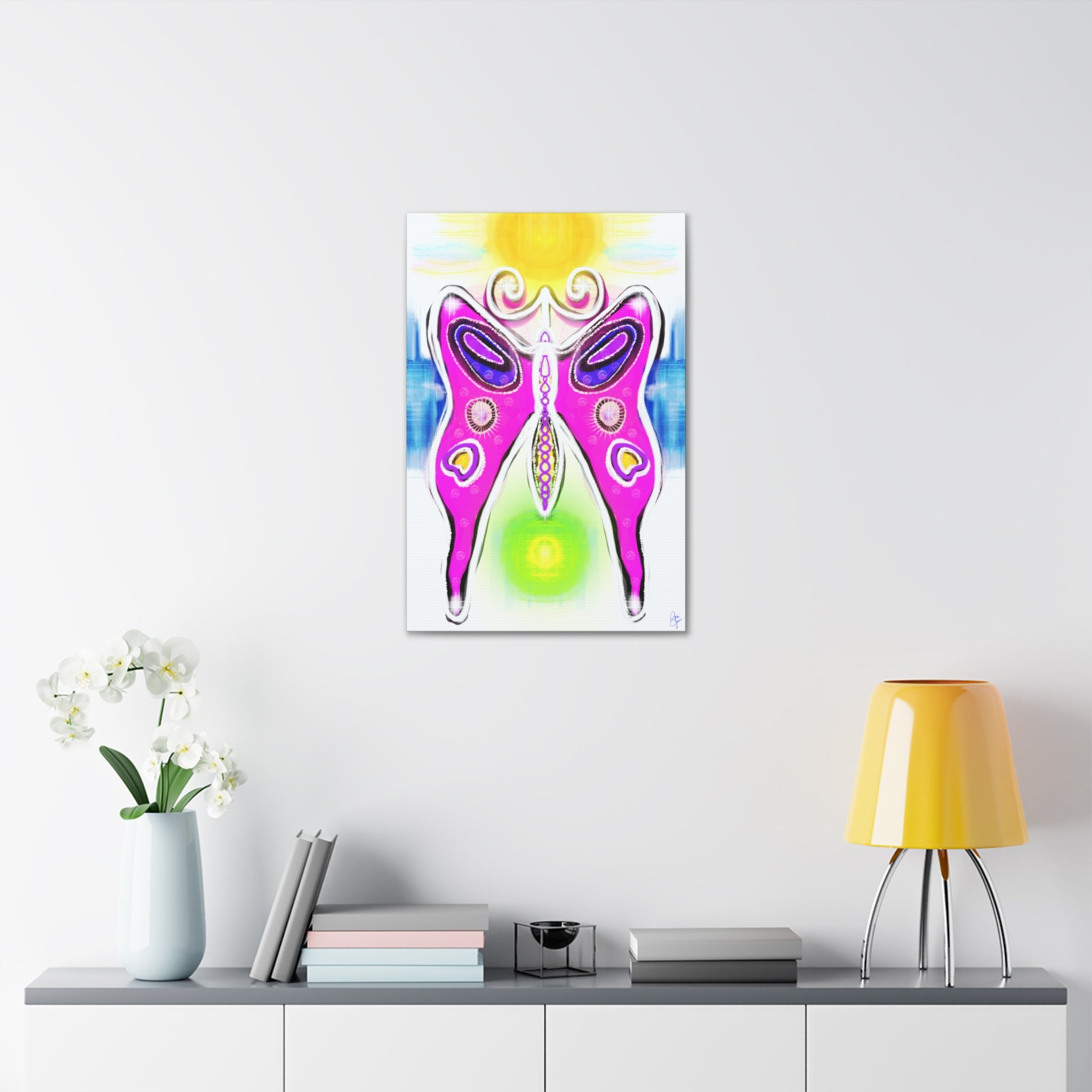 Abstract Pink Butterfly Canvas - Vibrant Stretched Wall Art