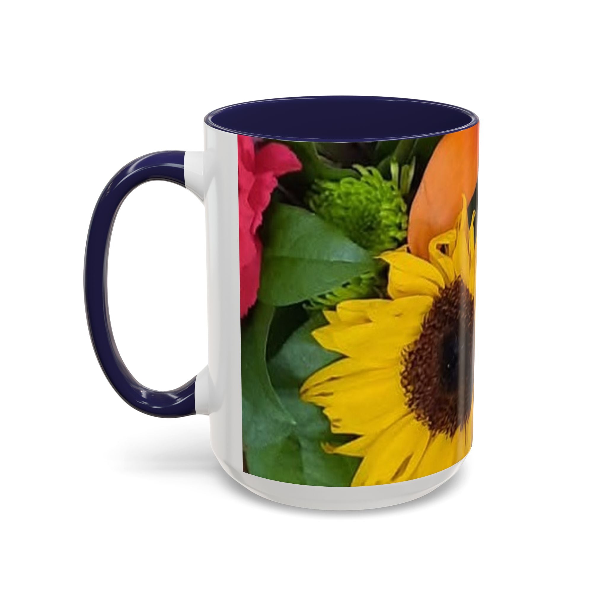 Sunflower & Peach Floral Accent Coffee Mug — Bright Botanical 11/15oz