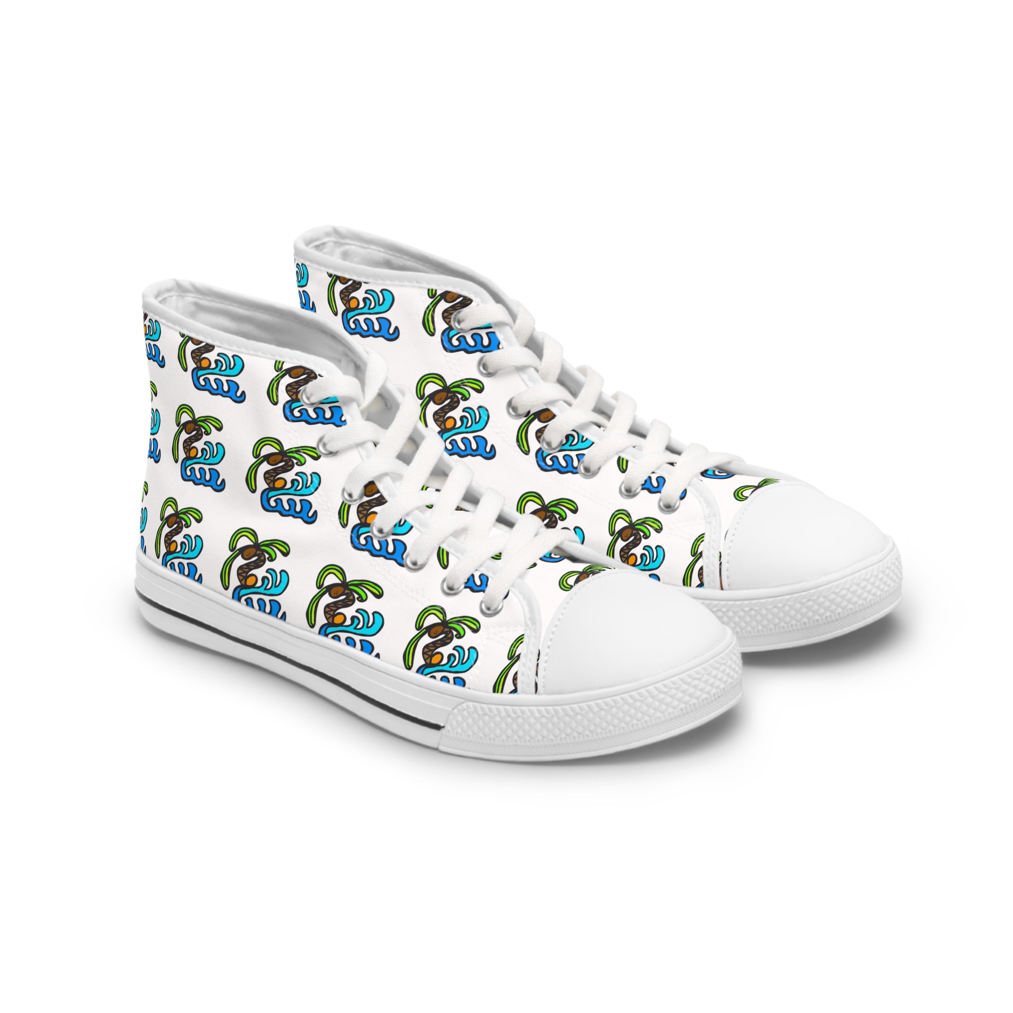 High Top Sneakers — Tropical Palm & Ocean Wave Pattern