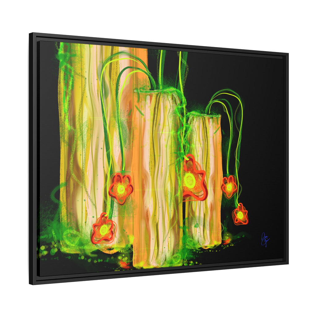 Framed Matte Canvas Print — Neon Floral Candlelight Art