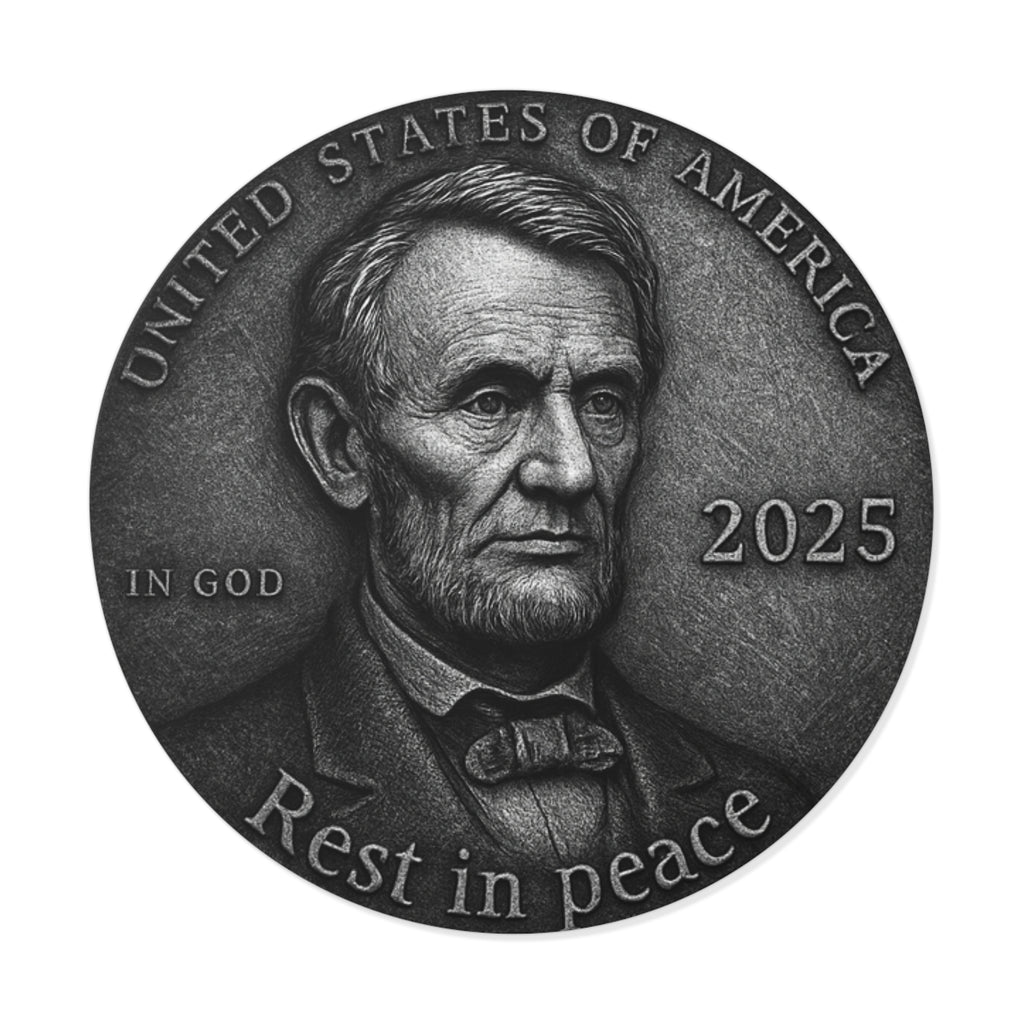 Round Vinyl Sticker — 'Rest in Peace' Coin Portrait (2025)